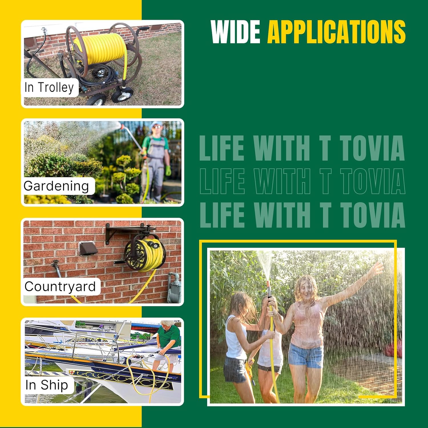 T TOVIA – Manguera de jardín de 58 pulgadas. 30 pies, manguera de agua híbrida para todo tipo de clima, flexible y ligera, 150 PSI con accesorios de