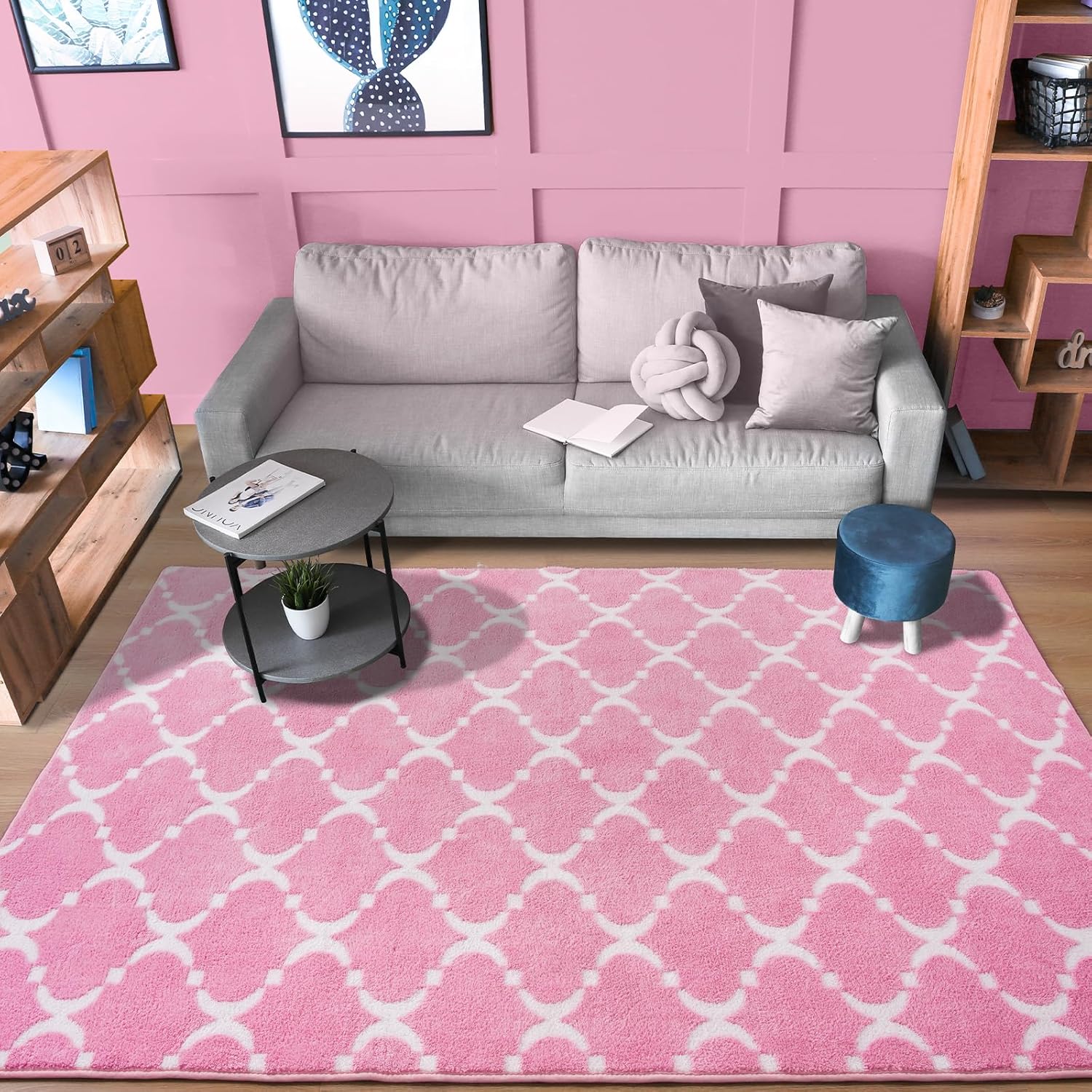 YJ.GWL Alfombra geométrica suave para dormitorio de niñas, 4 x 6 pies, acogedora y moderna, alfombra de espuma viscoelástica para interiores,