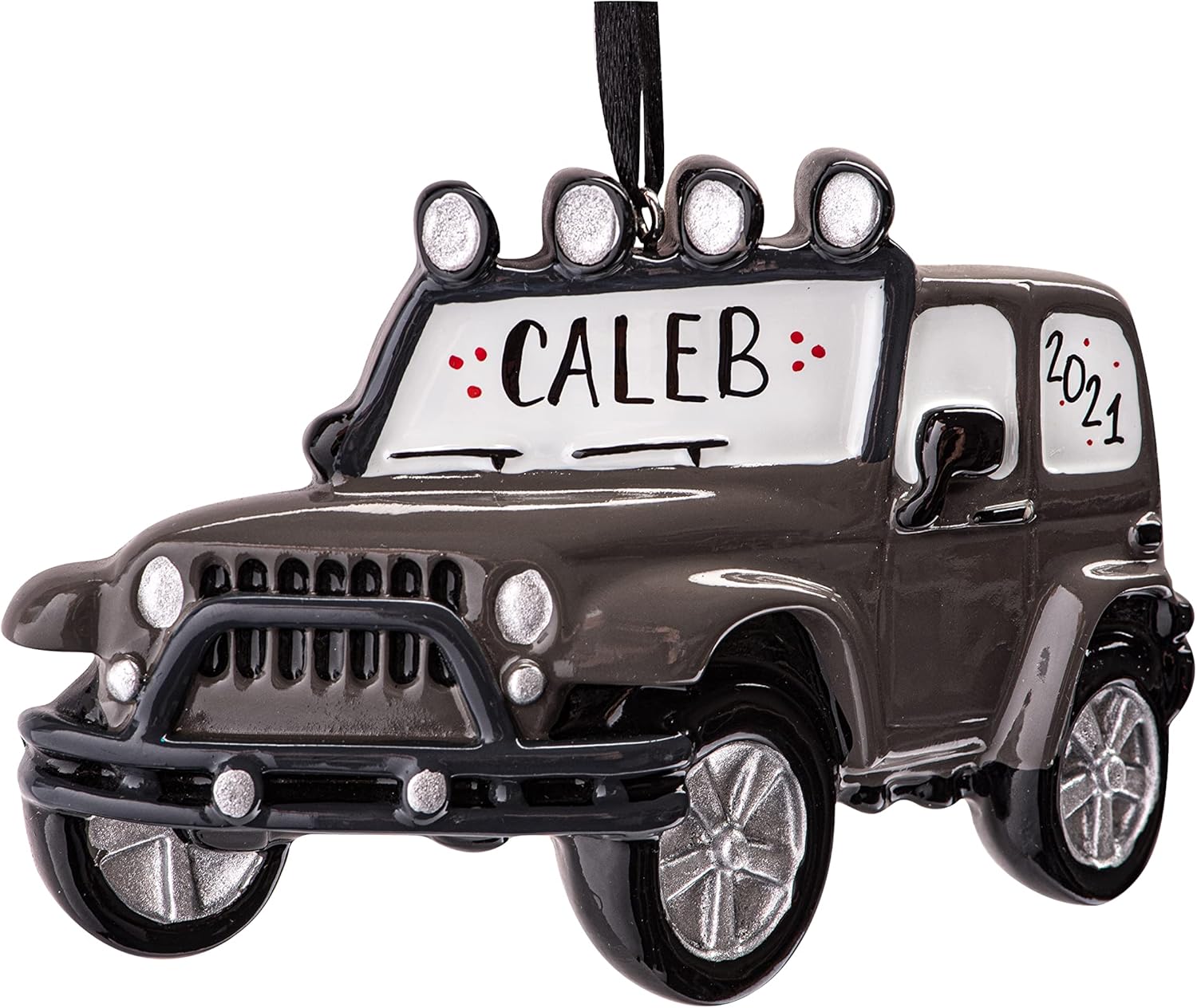 Adorno de Navidad personalizado 4 x 4 2023  Personalización gratuita  Vehículo de carreras gris todoterreno Drag Racer JK, SUV safari para árbol de