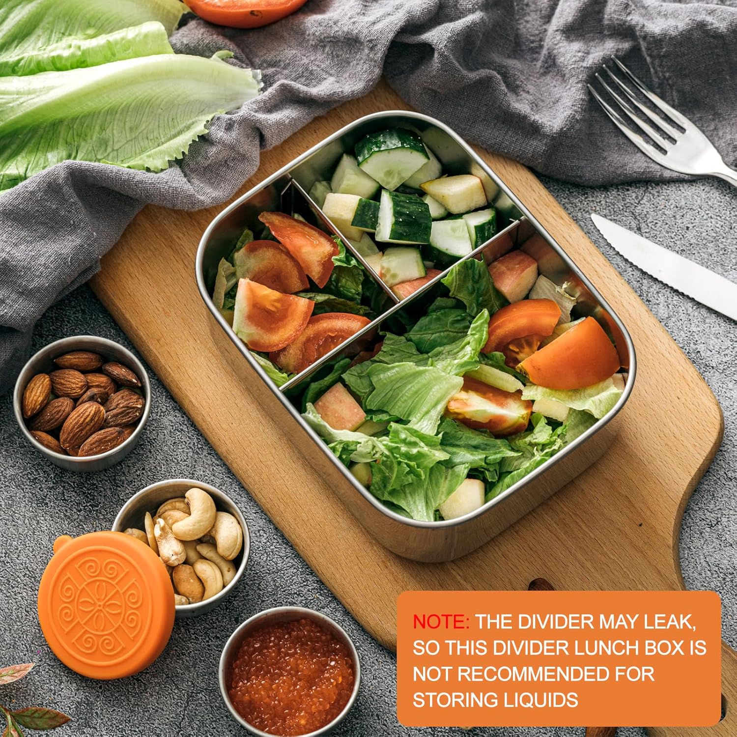 Juego de 4 cajas Bento de acero inoxidable, recipientes de almuerzo de 3 secciones para control de porciones, 3 contenedores apilables para