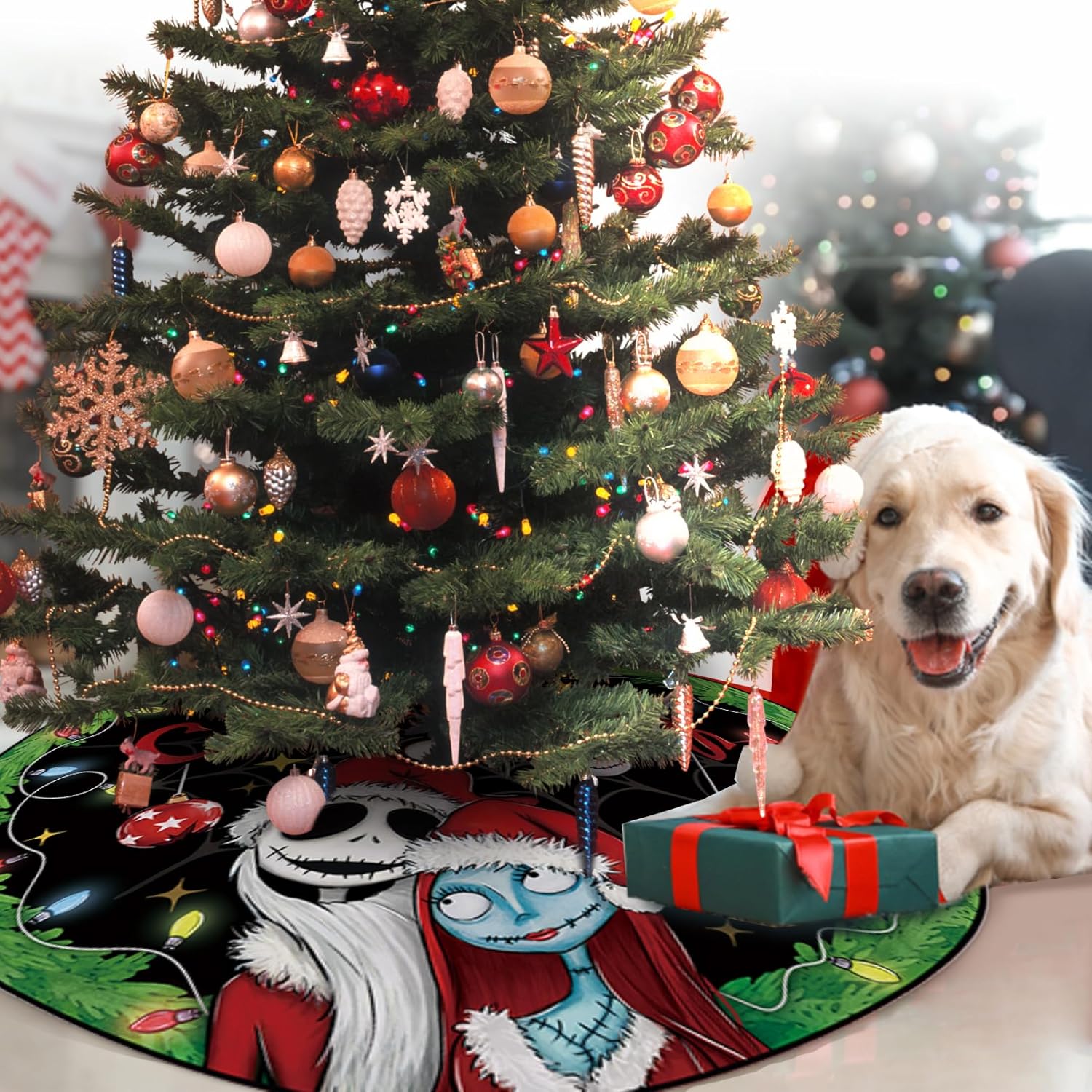 Fzbali Feliz Noche de Navidad. Mare Be Fore. Falda de árbol de Navidad de 60 pulgadas con cordones Jack Skellington y Sally Falda de árbol