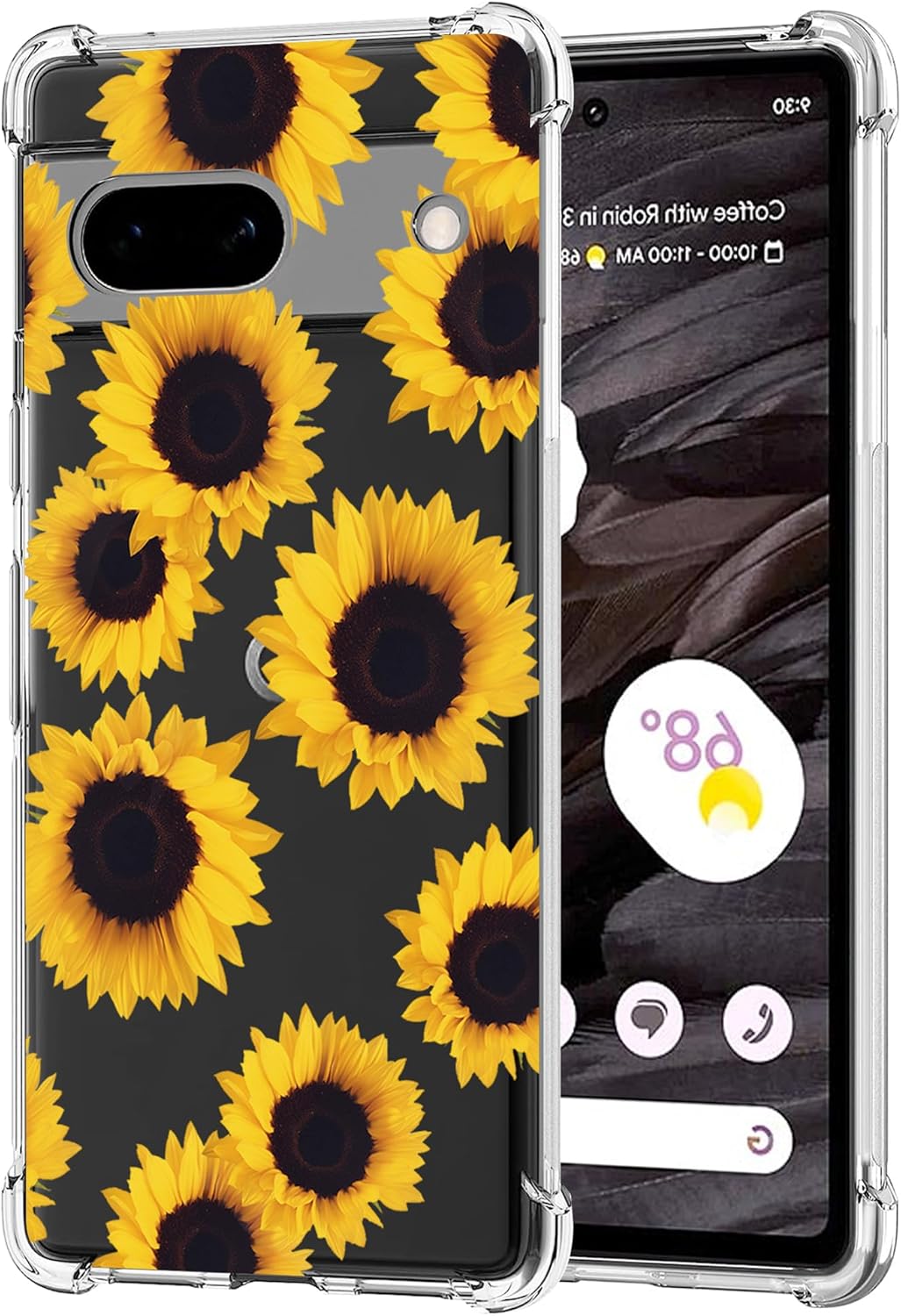 Sidande Funda para Pixel 7A, Google 7A GWKK3 para niñas y mujeres, transparente, floral, suave, flexible, TPU delgada, funda protectora para Google