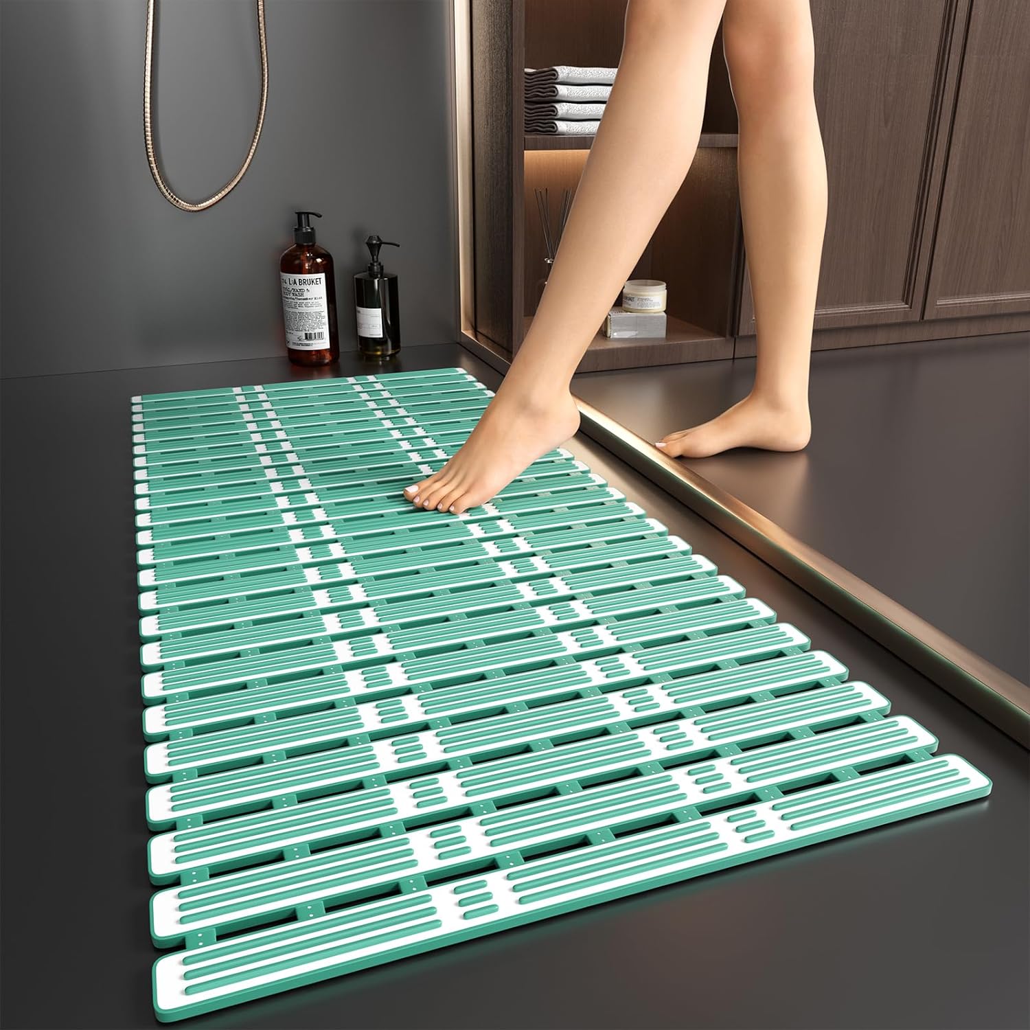 XIYUNTE Tapetes de baño de goma para bañera, 36 x 16 pulgadas, tapete de ducha antideslizante con ventosas, tapete de ducha para bañera, drenaje