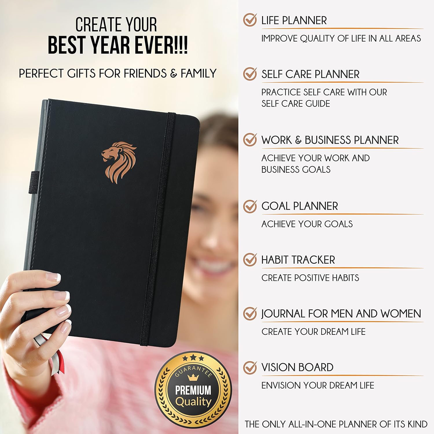 Agenda de vida y trabajo, tamaño A5, planificador de objetivos de 12 meses y planificador de productividad para aumentar la felicidad, planificador