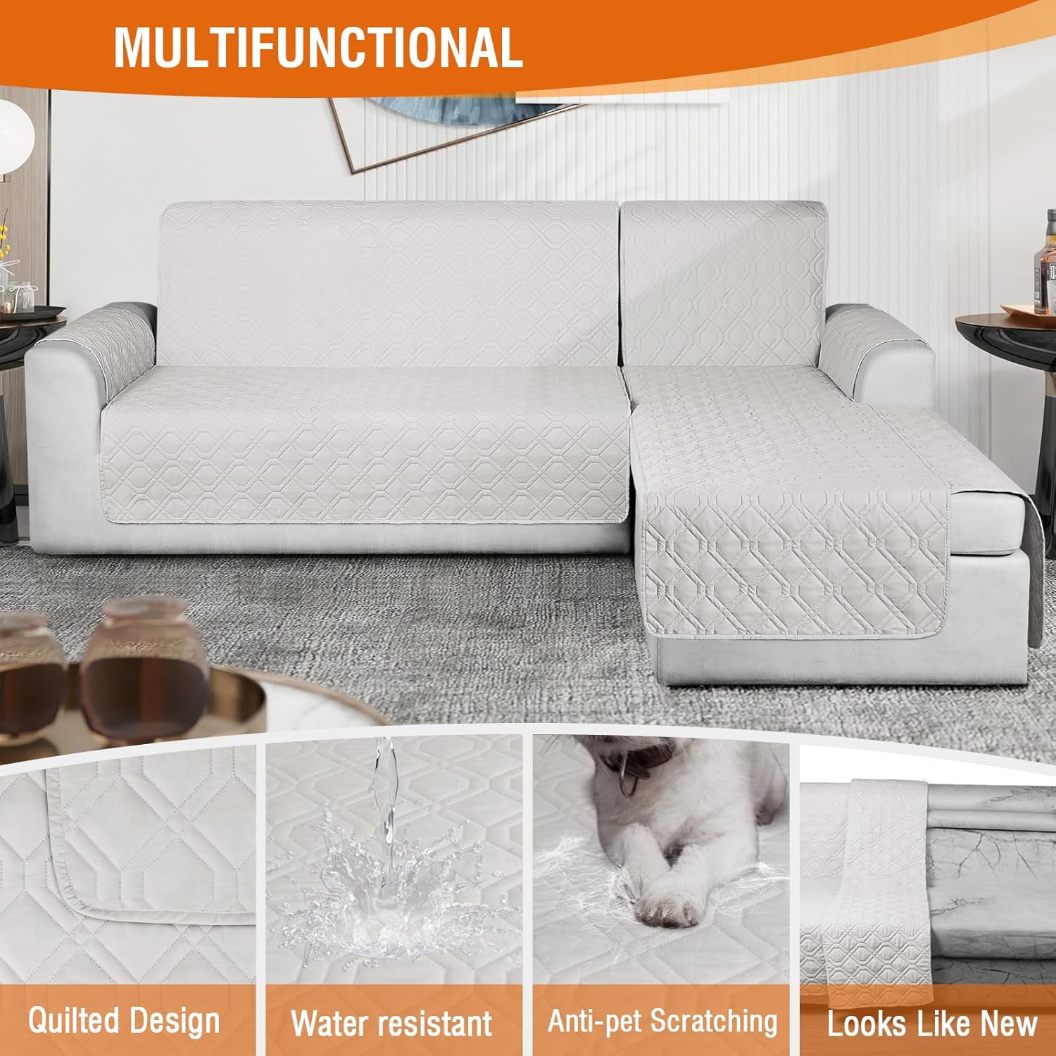 Fundas de sofá modular, 100% impermeables, en forma de L, 3 piezas, reversibles, para sofá seccional, muebles, funda protectora para mascotas,