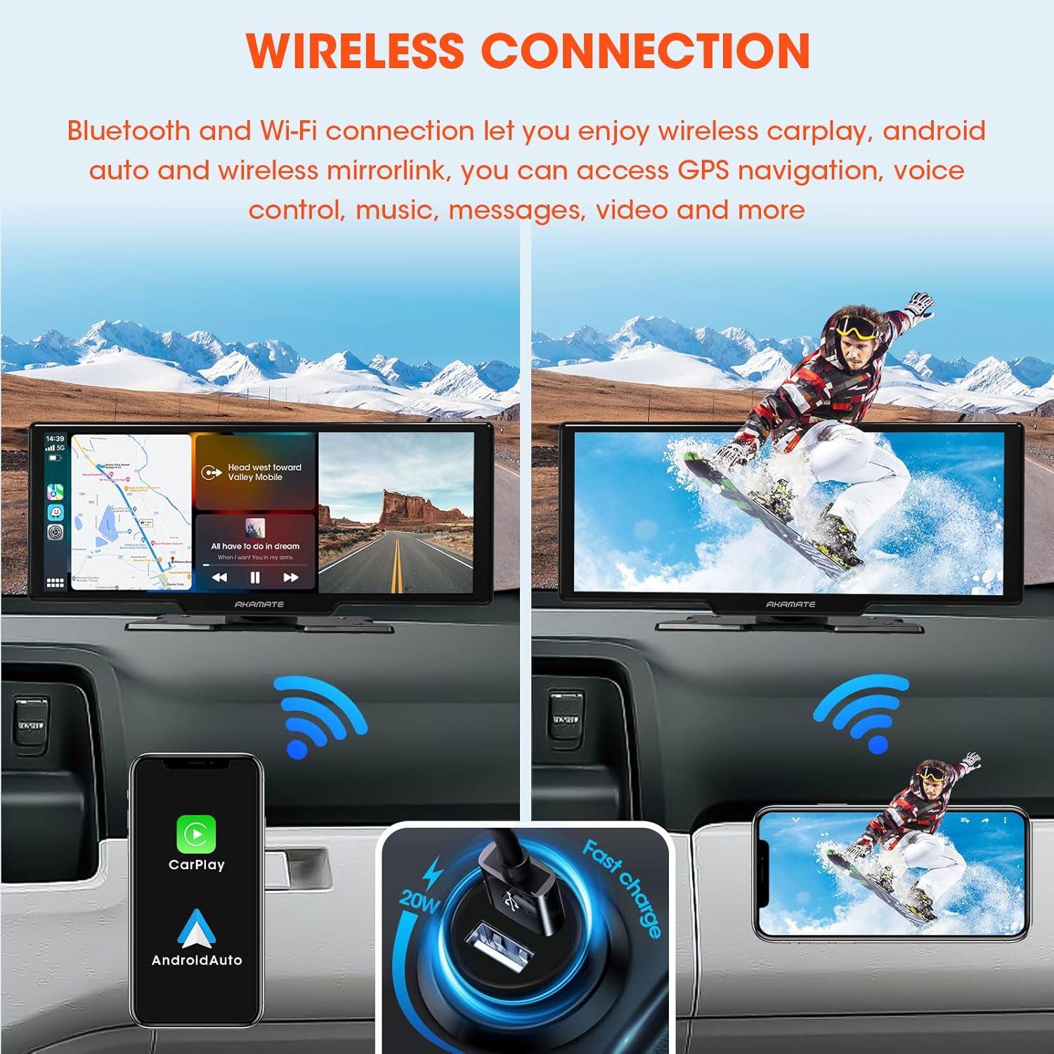Pantalla portátil de Apple CarPlay montaje en tablero estéreo inalámbrico Android Auto con cámara de tablero de 2.5 K – Pantalla HD IPS de 10.26
