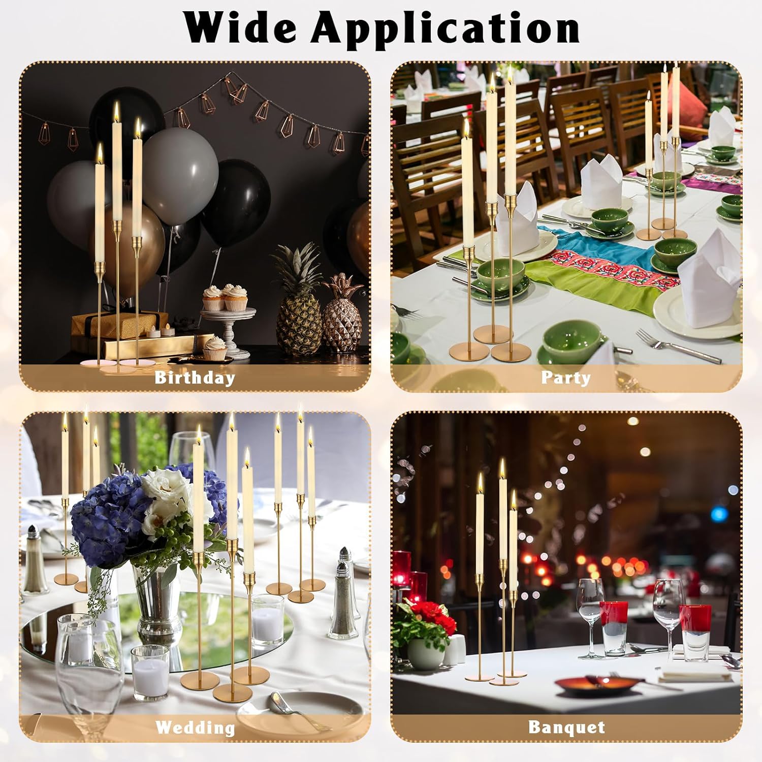 Yaomiao Juego de 30 candelabros dorados para velas de metal a granel para bodas, fiestas, comedores, aniversarios, centros de mesa, se adapta a