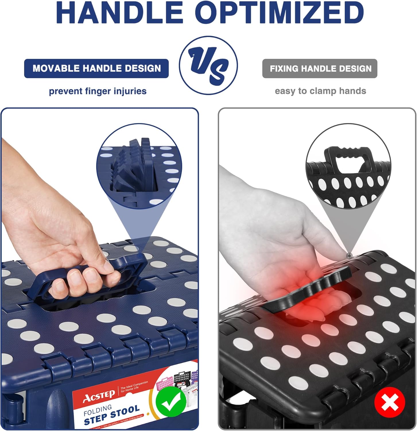 ACSTEP Taburete plegable de 16 pulgadas, taburete plegable de plástico resistente para adultos y niños, taburete con asa, taburete plegable adecuado