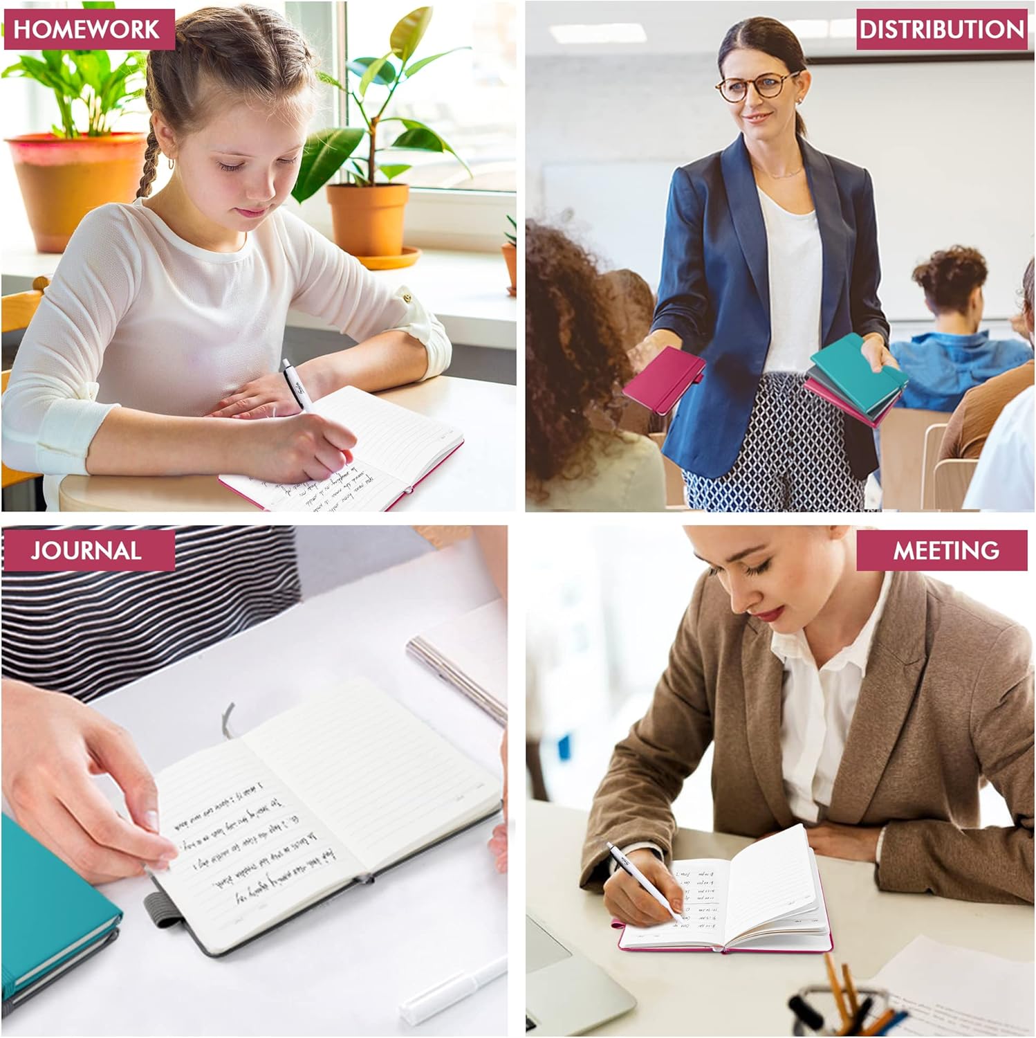 feela Cuaderno de bolsillo, mini bloc de notas pequeño con rayas universitarias, suministros escolares de oficina, con 3 bolígrafos negros, 3.5 x