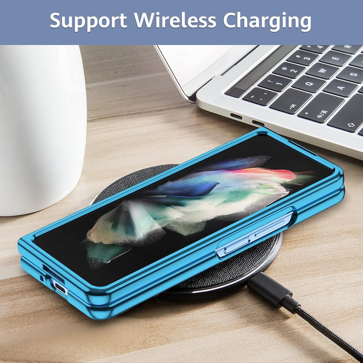MILPROX Funda compatible con Galaxy Z Fold 4 2022, cubierta dura de cuero actualizada con borde galvanizado de lujo, ultrafino, a prueba de golpes,
