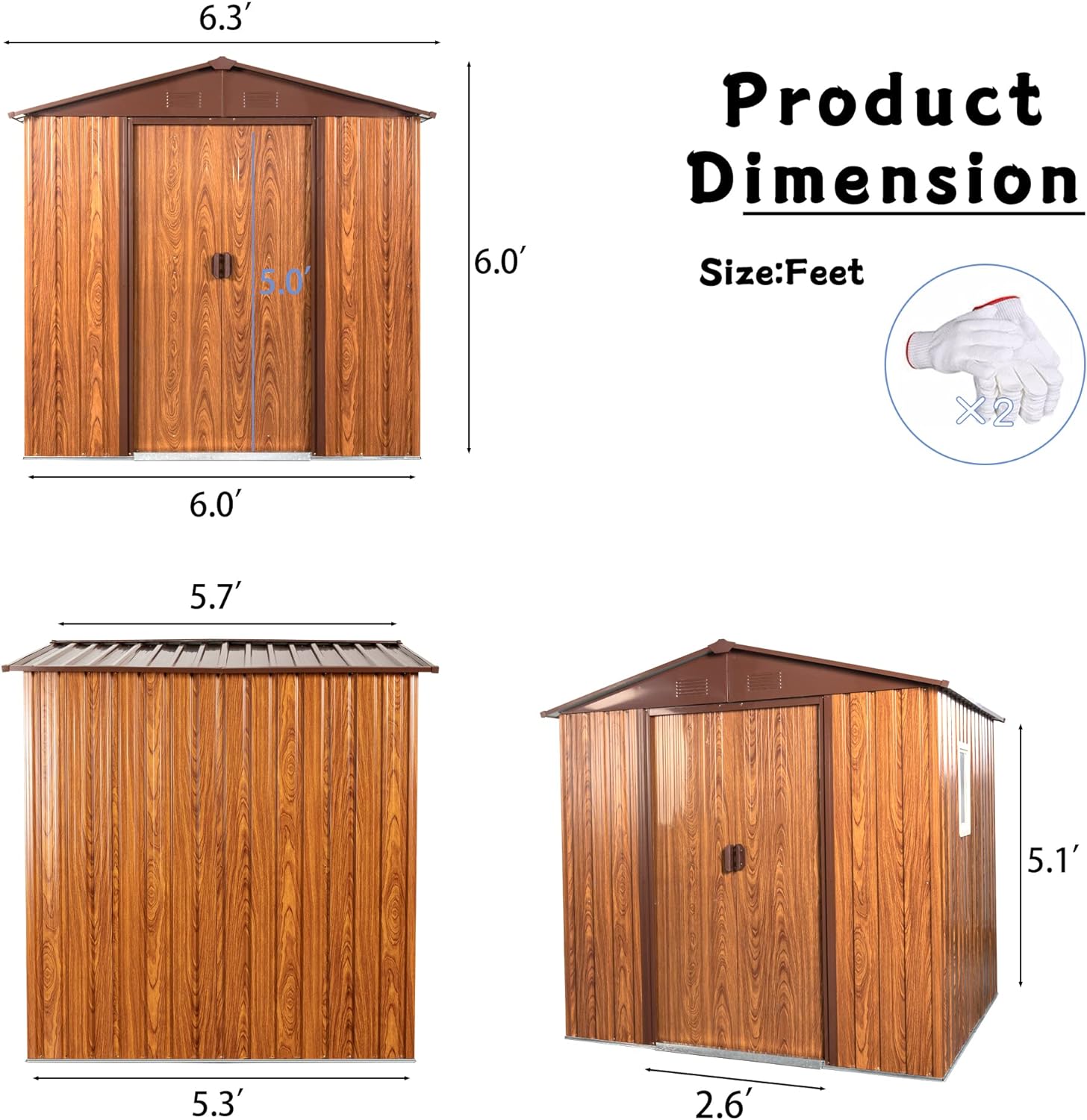 Lifeand Cobertizo de almacenamiento de metal para exteriores de 6 x 6 pies con base de piso de metal con ventana