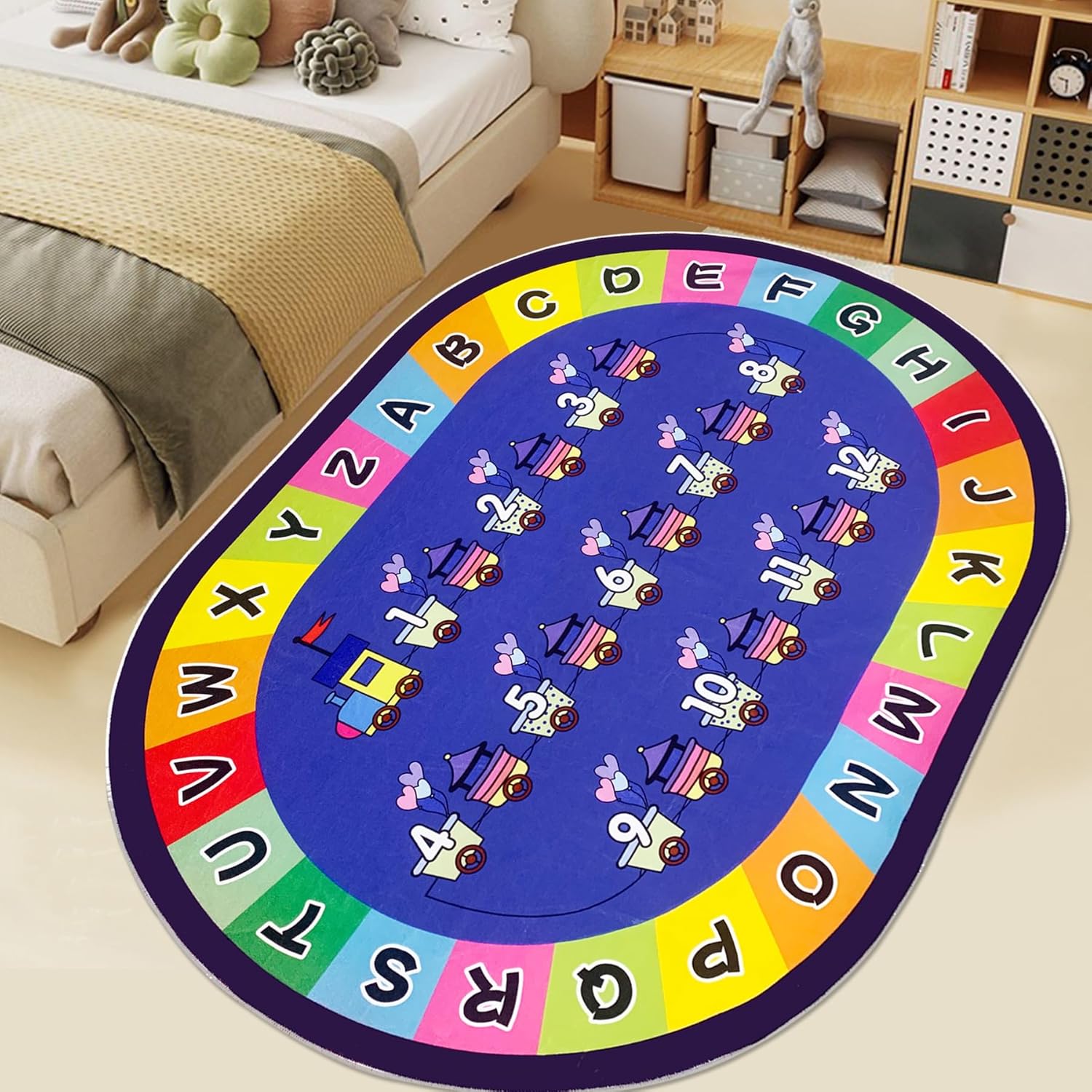 USTIDE Alfombra ovalada educativa para niños de 4 x 6 pulgadas, con números del alfabeto ABC, educativa y divertida, alfombra de juego