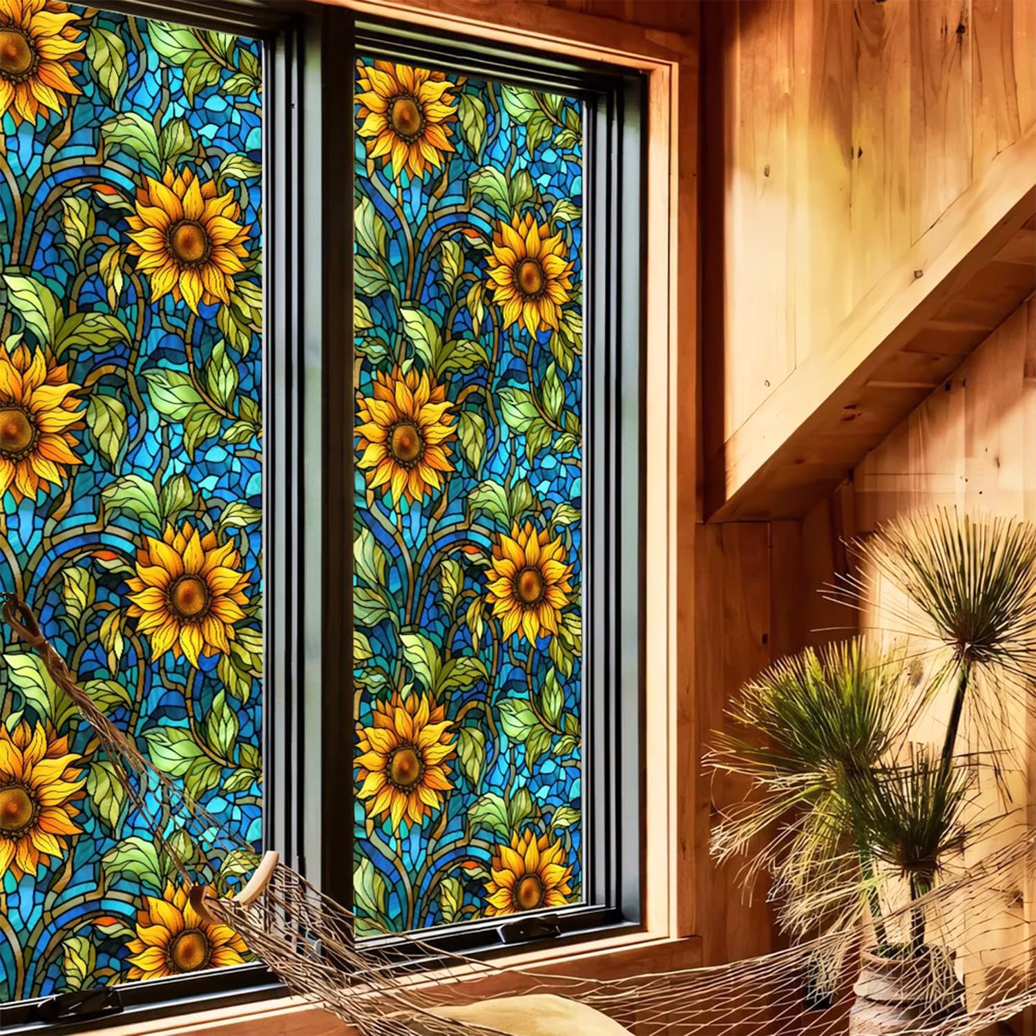 Película de privacidad de girasoles para vitral, película de privacidad no adhesiva, película de vidrieras para baño, ducha, puerta, calor, anti UV,