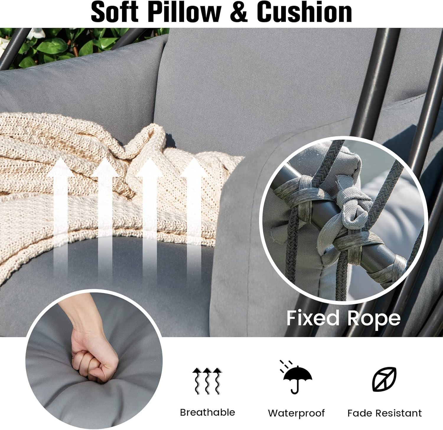 Giantex Silla colgante de huevo con soporte, silla plegable con cojín suave y almohada, silla hamaca plegable para patio, silla colgante de ratán de
