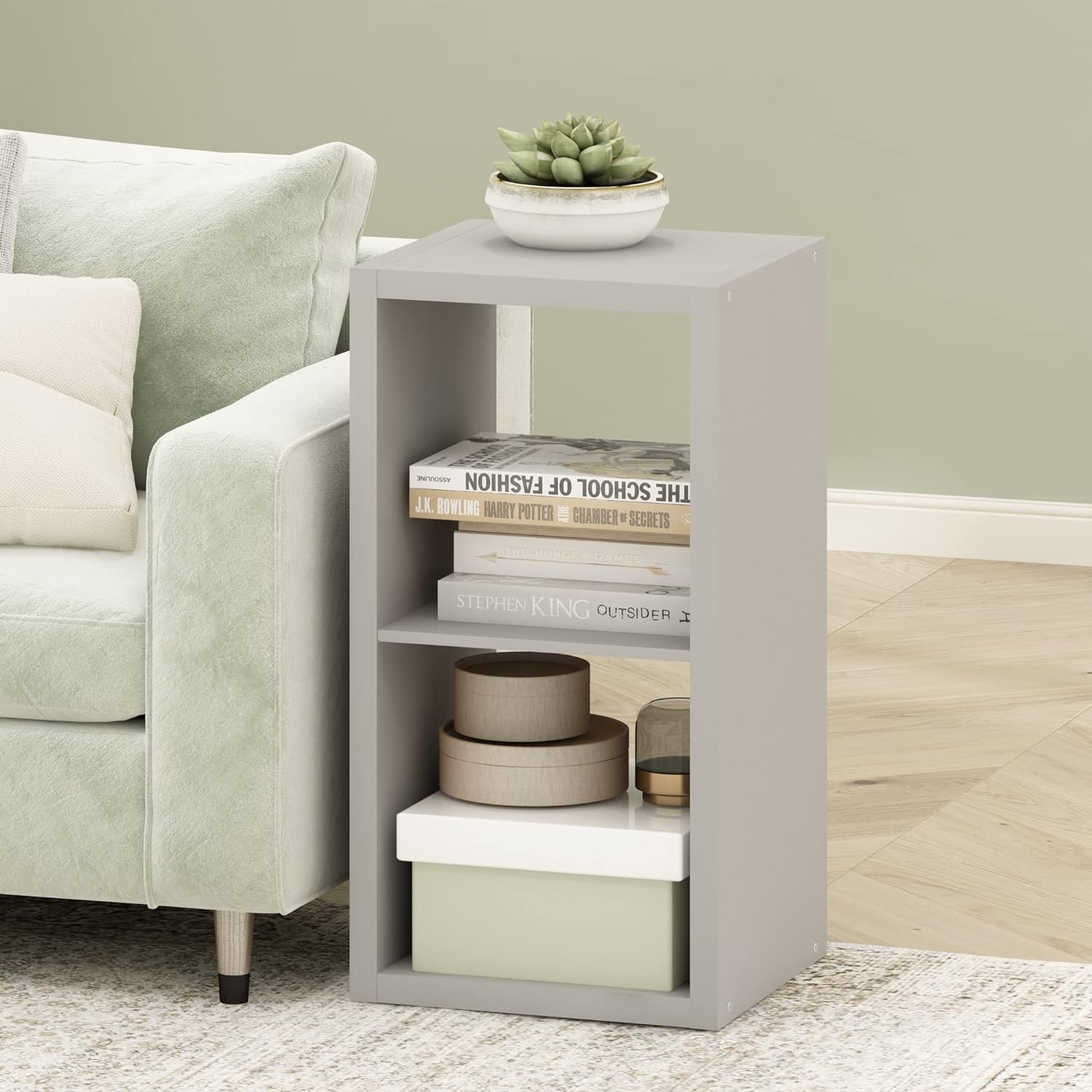 Furinno Organizador de almacenamiento de cubos decorativos con parte trasera abierta, 2, color gris claro