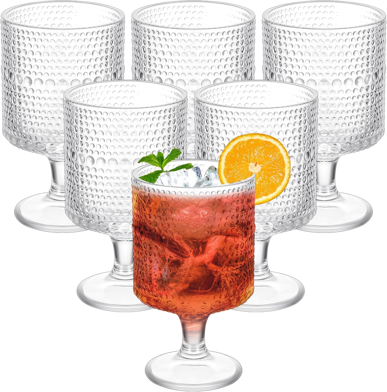 Tioncy Copas de bebidas heladas Hobnail vintage de 8 onzas, copas mixtas de hobnail para vino, refrescos, jugos, cenas, bares, restaurantes (6