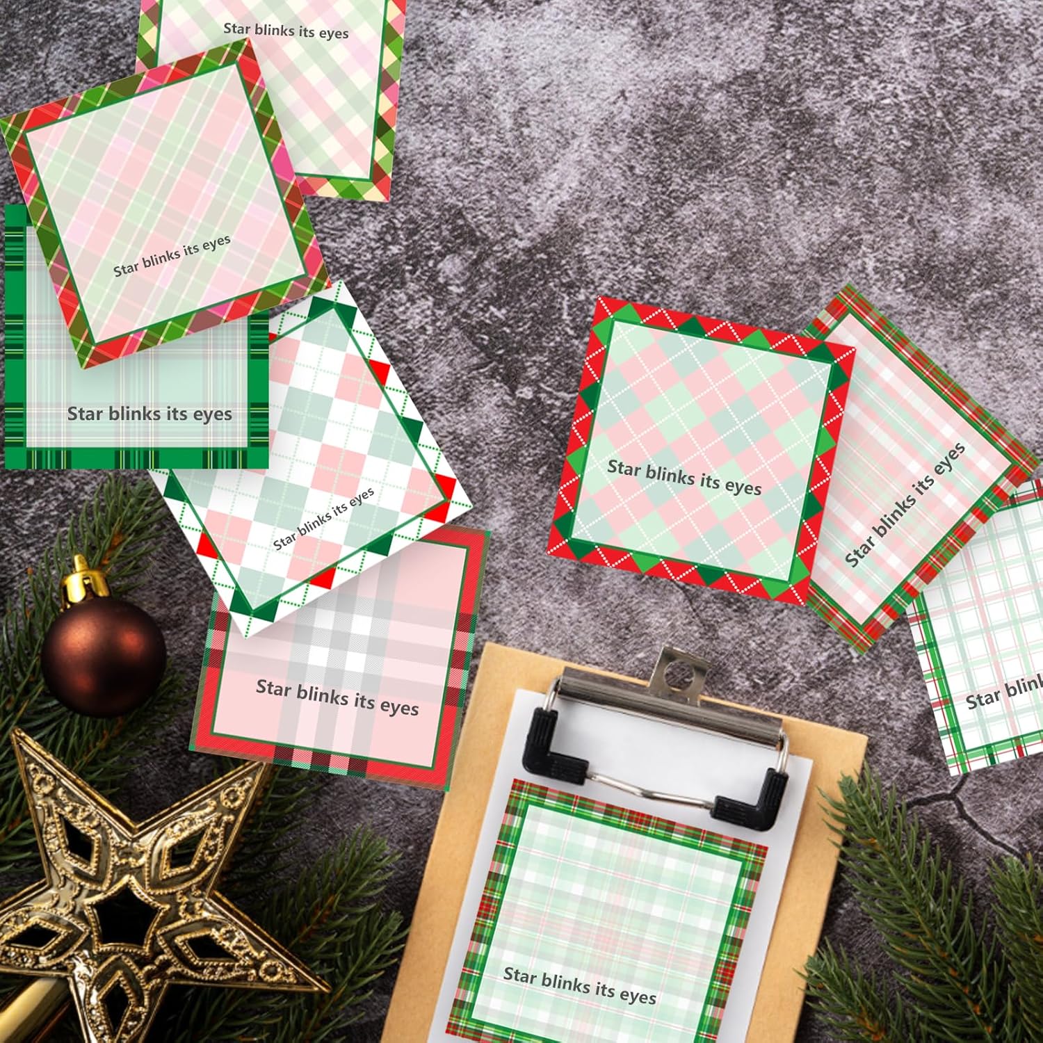 9 notas adhesivas a cuadros de Navidad, diseño de cuadros de Navidad, bloc de notas autoadhesivas, notas adhesivas vintage para escuela, oficina,