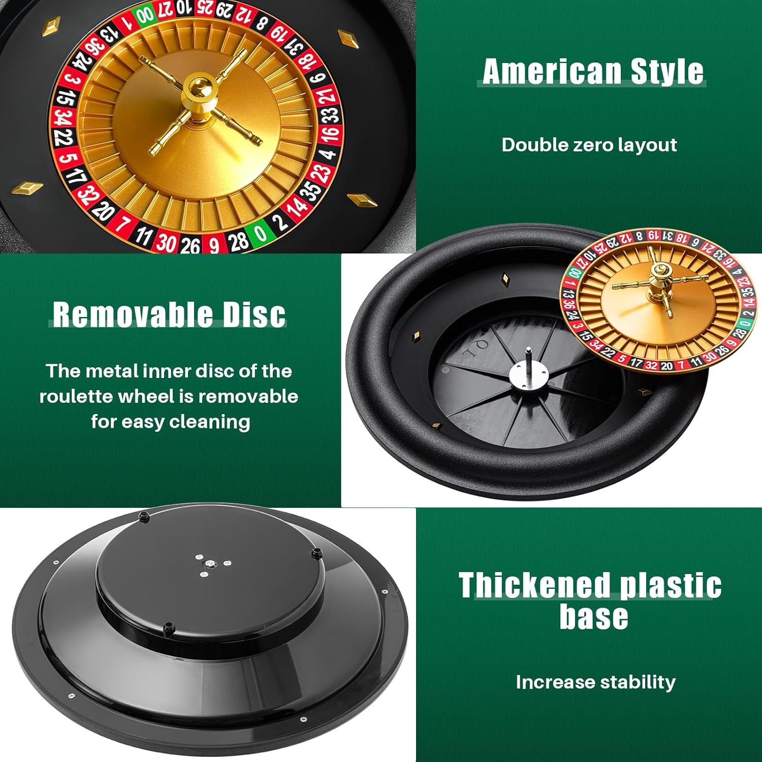 Leyndo Juego de ruleta profesional ABS de 18 pulgadas, juego de ruleta de grado casino con rueda de ruleta de doble diseño cero con 2 bolas de