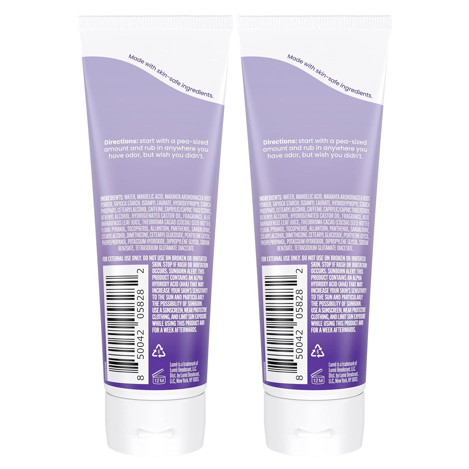 Lume – Desodorante para todo el cuerpo, Tubo de crema invisible, control de olores por 72 horas, sin aluminio, sin bicarbonato de sodio, seguro para