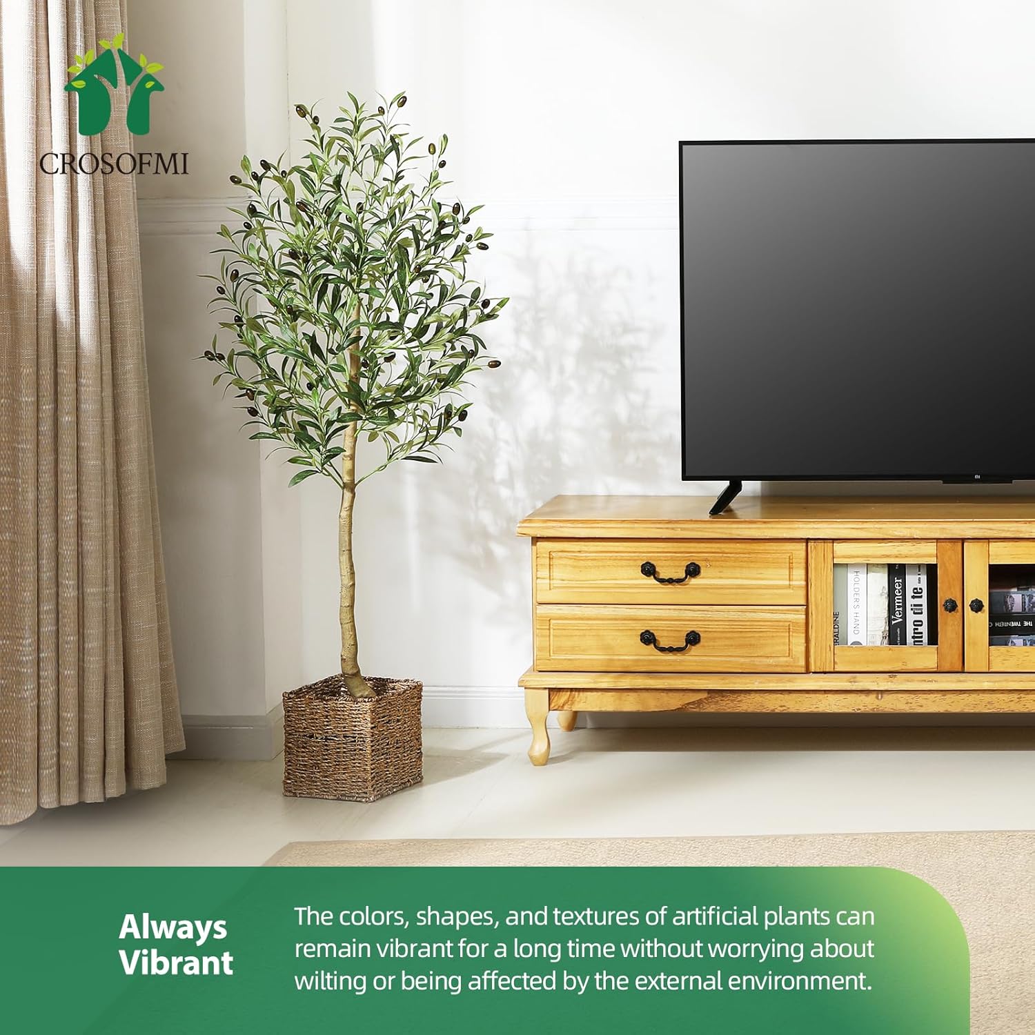 Crosofmi – Olivo artificial en maceta, 4 pies de alto, árbol de seda, planta topiaria, moderna, perfecto para interiores, decoración, exterior,