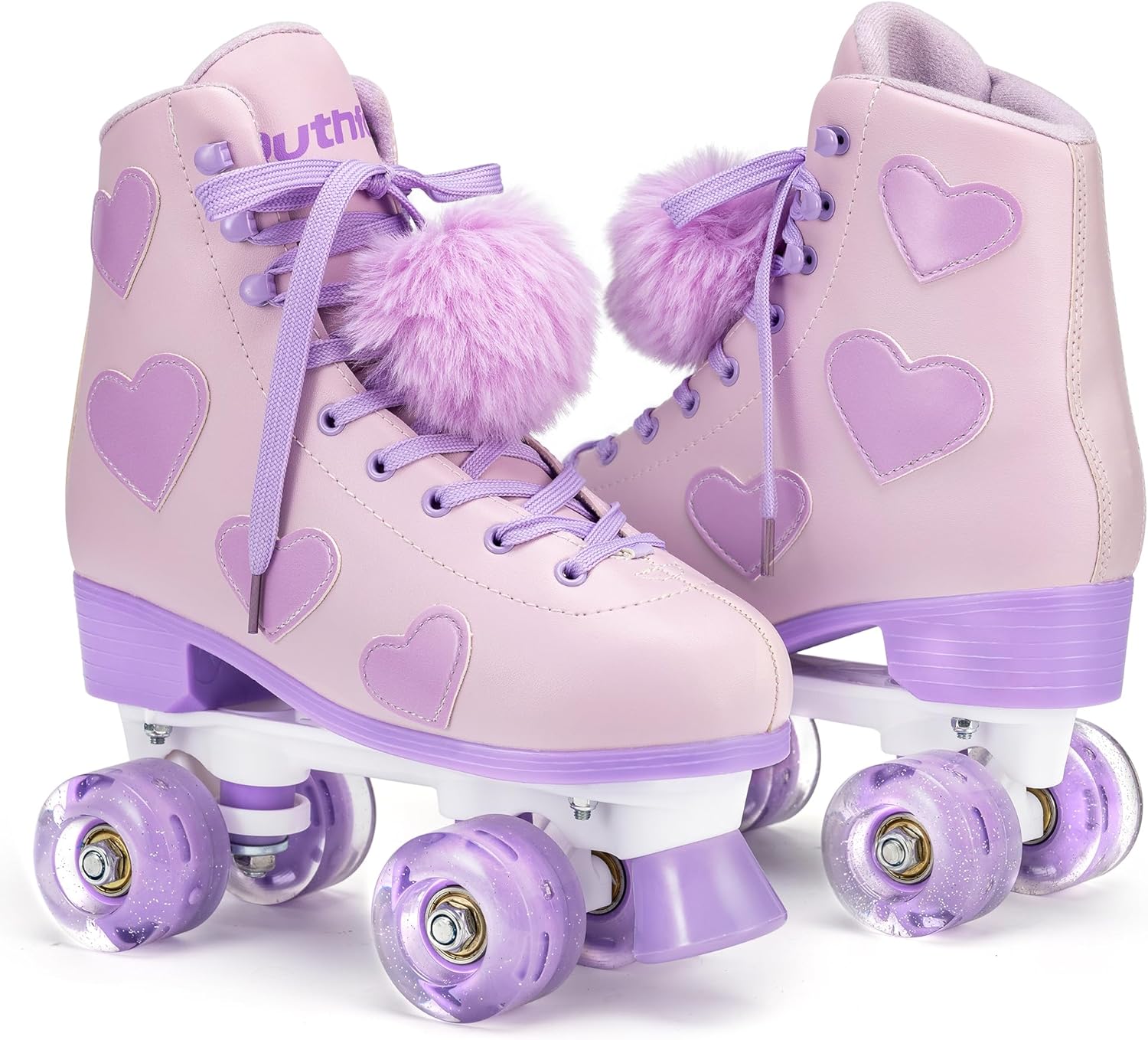 Ruthfot Patines clásicos para mujeres y niñas con ruedas iluminadas y patrón de corazón de amor, patines de piel sintética de alta calidad