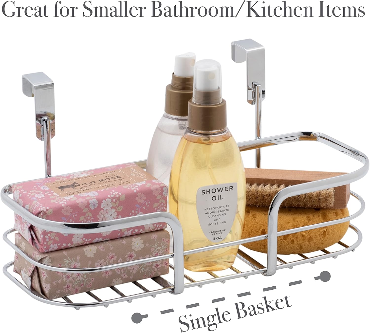 Kitchen Details Organizador sobre el gabinete  Cesta individual  Almacenamiento para colgar en la puerta  Baño  Cocina  Pequeño  Cromo