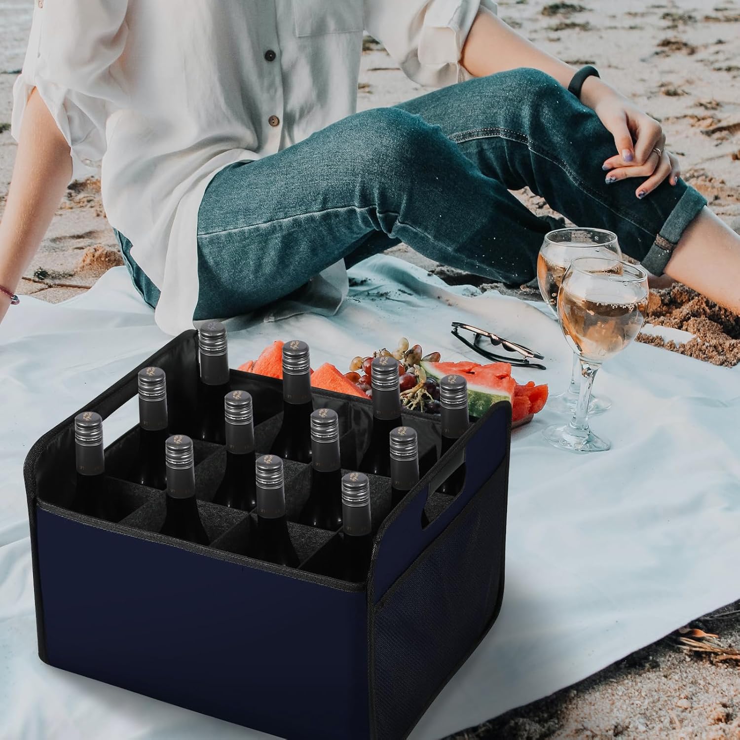 LITLANDSTAR Portador de vino para 12 botellas, caja de almacenamiento plegable para botellas de vino, botella de licor de fieltro de alta calidad