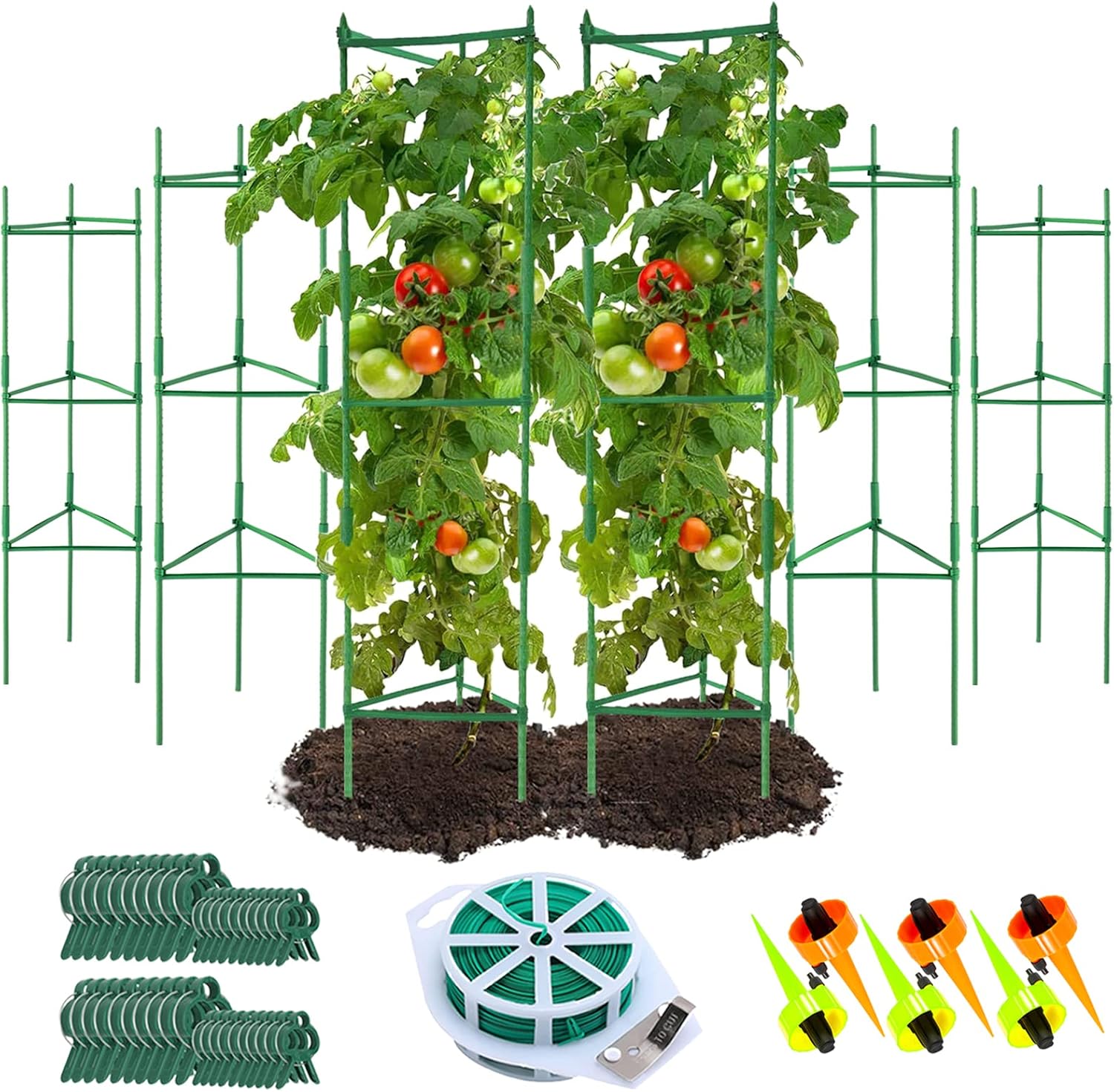 Jaulas de tomate  Soporte de estacas para plantas de jardín (paquete de 6 unidades de 49 pulgadas4 paquetes de 67 pulgadas) con lazos para plantas