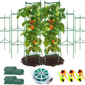 Jaulas de tomate  Soporte de estacas para plantas de jardín (paquete de 6 unidades de 49 pulgadas4 paquetes de 67 pulgadas) con lazos para plantas Jaulas de tomate  Soporte de estacas para plantas de jardín (paquete de 6 unidades de 49 pulgadas4 paquetes de 67 pulgadas) con lazos para plantas