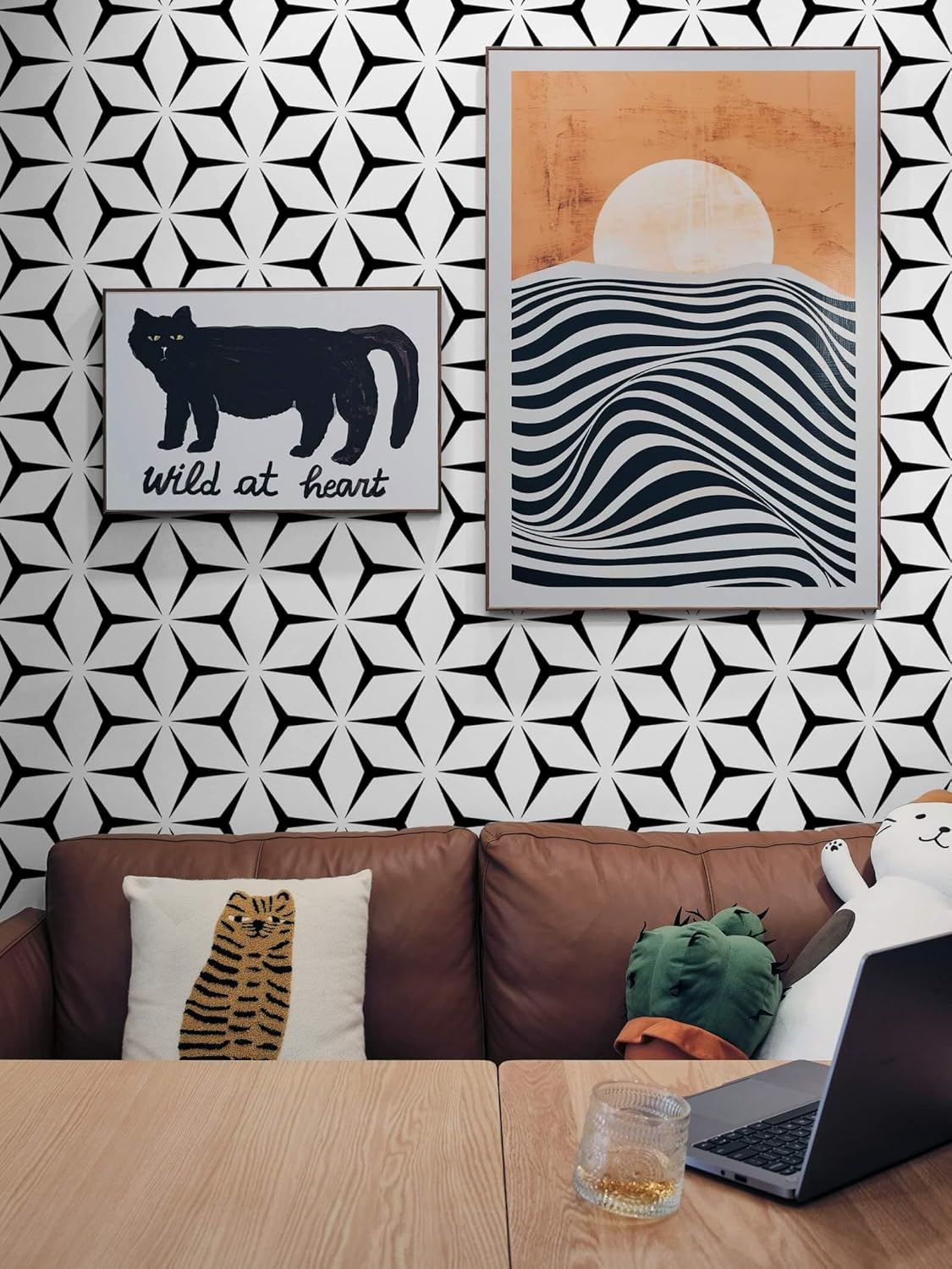 Heroad Papel tapiz geométrico para despegar y pegar, papel de contacto blanco y negro, moderno, extraíble, papel de contacto bohemio para