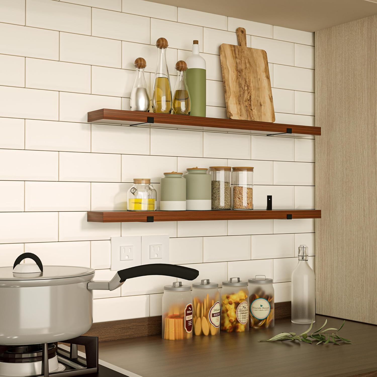 CONSDAN Estantes flotantes, madera cultivada en Estados Unidos, estantes de pared para dormitorio, baño, sala de estar, cocina, 36 x 7.5 x 1.5