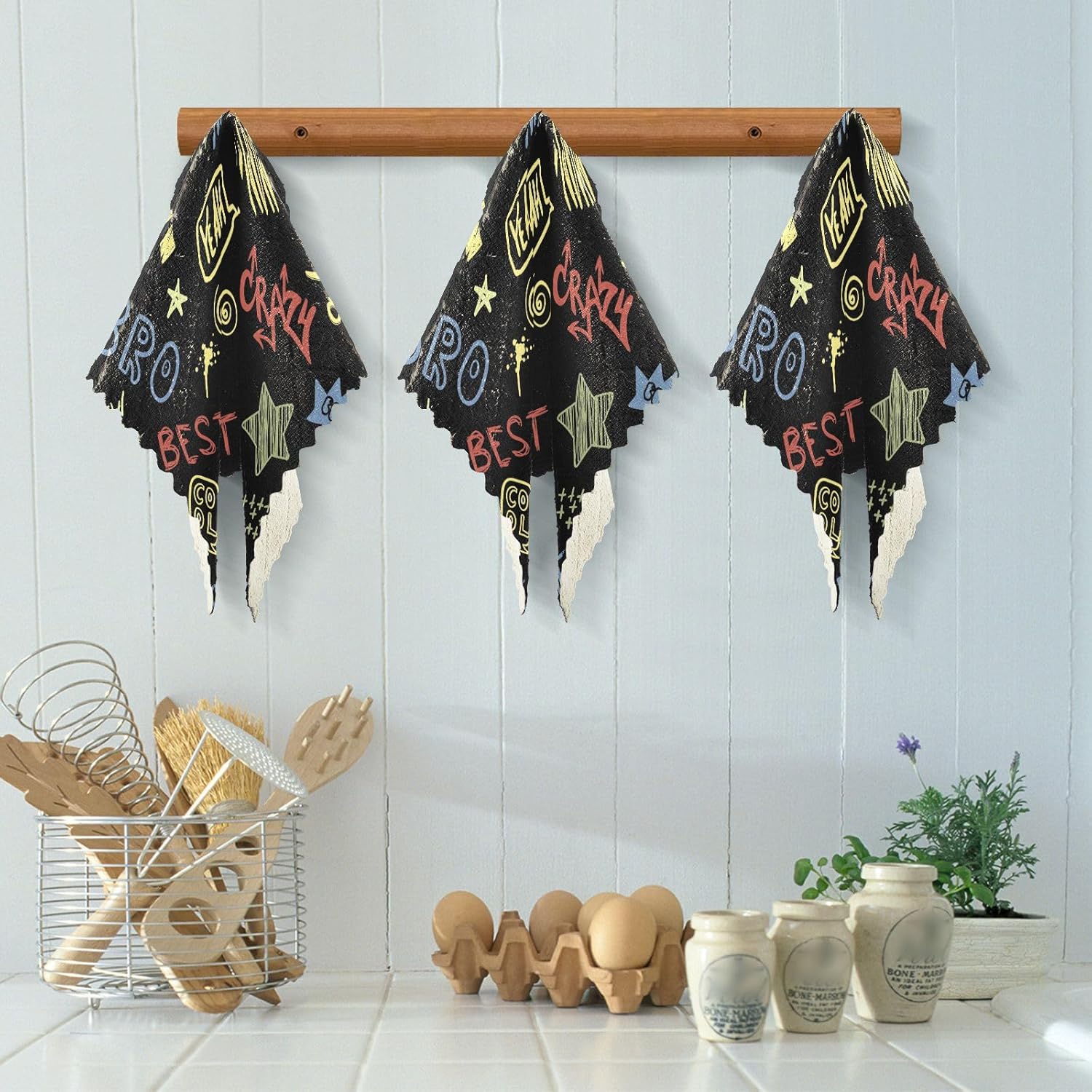 Graffiti Slogans Cotton Decorative Microfiber Kitchen Towels Fast Drying 6 Pack Kitchen Tea Towels for Countertop Table