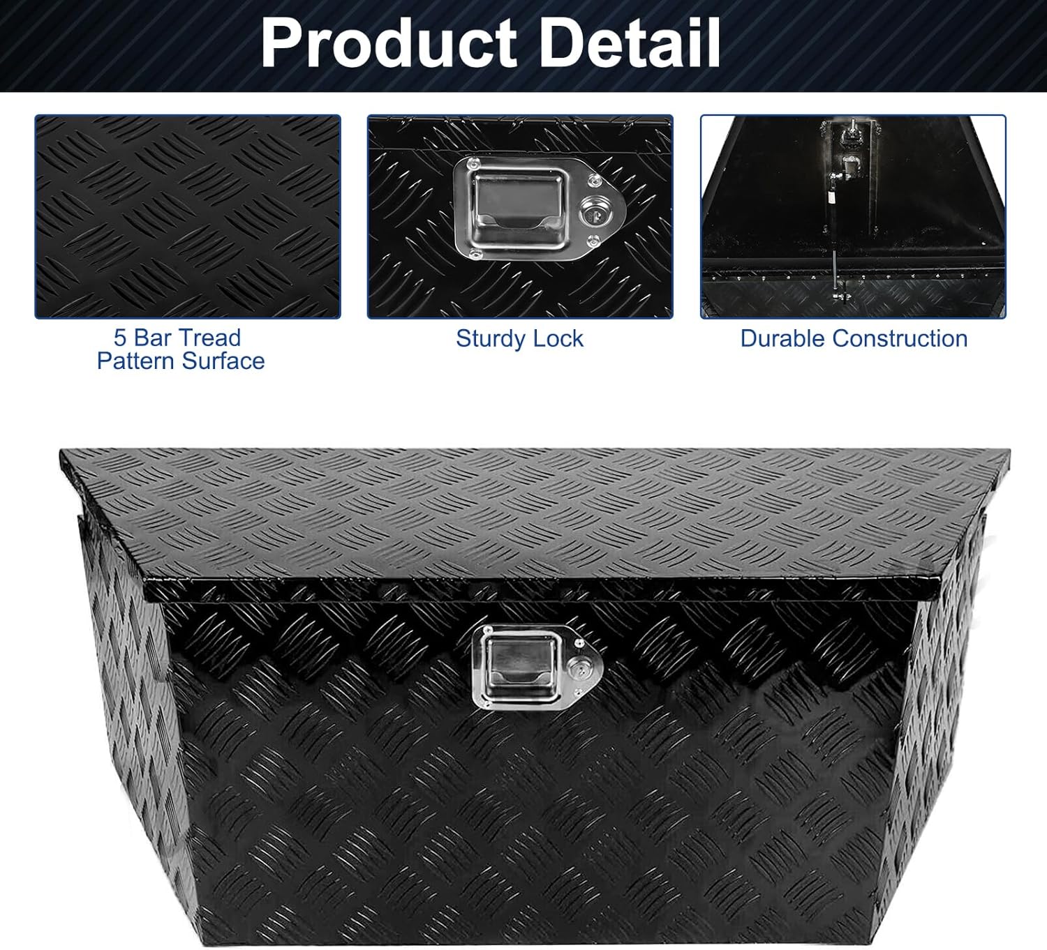 Caja de herramientas de aluminio de 39 x 12 x 16.5 pulgadas, con patrón de banda de rodadura de 5 barras, caja de herramientas impermeable para