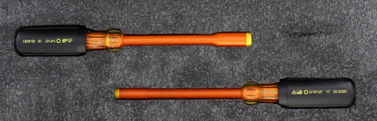 IDEAL Electrical 35-9104 Juego de destornilladores de tuercas aislantes 7 piezas naranja, destornilladores de eje de 4 pulgadas con asas de agarre