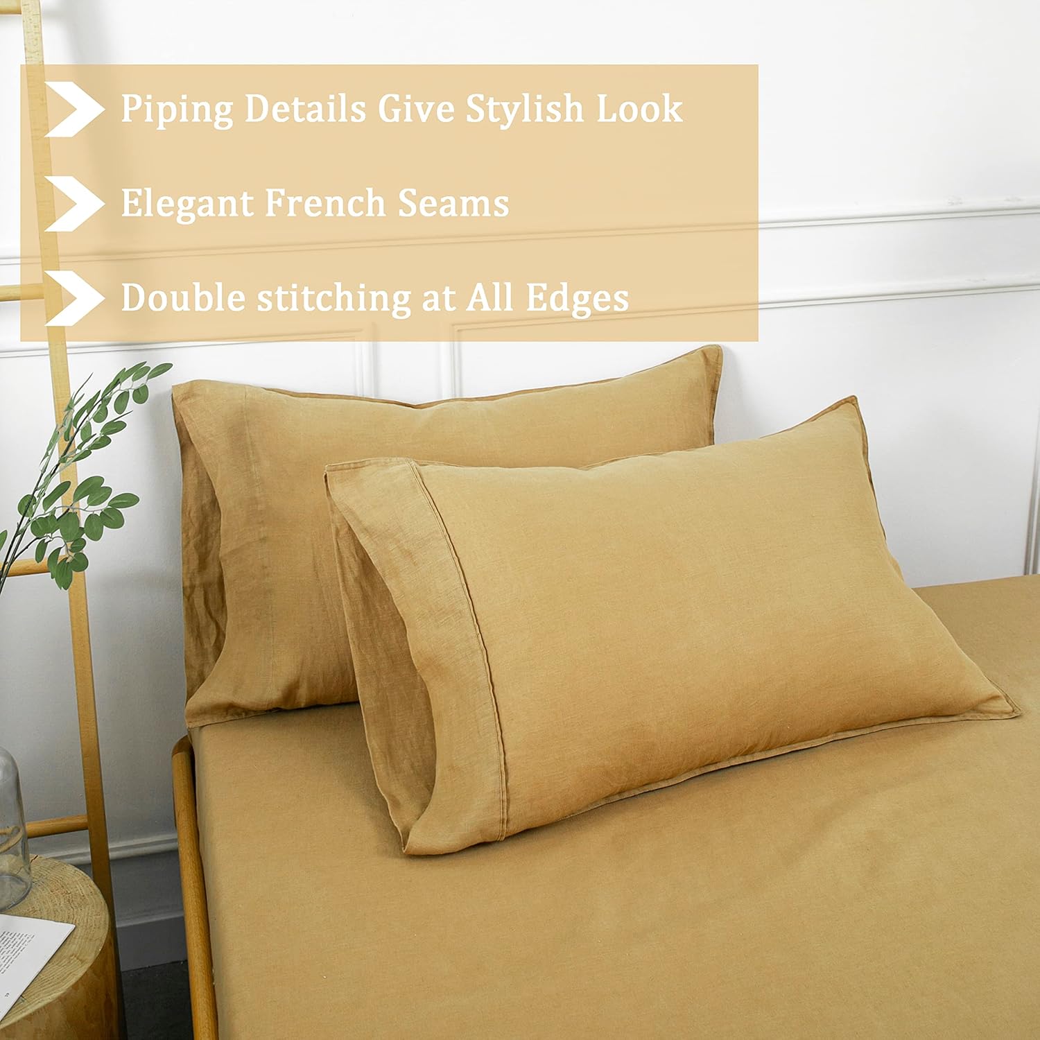 S VICTORY SYMBOL Pure Linen – Juego de 2 fundas de almohada de 20 x 30 pulgadas, 100% lino natural francés, suaves y duraderas, color beige arena,