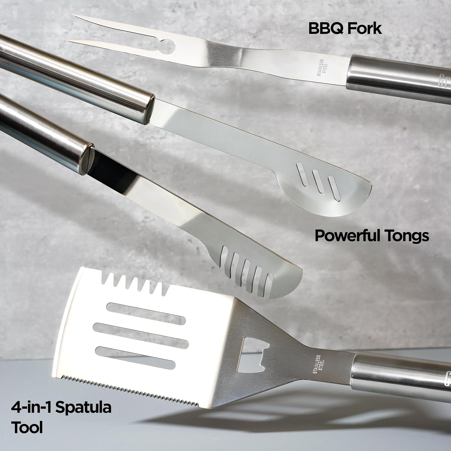 Juego de herramientas para barbacoa, 18 piezas de acero inoxidable, utensilios de barbacoa resistentes y accesorios para asar con estuche de