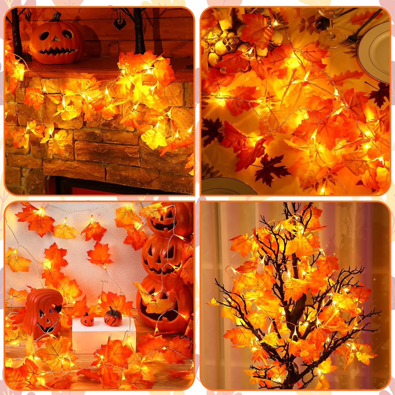 Decoraciones de Halloween, decoración de otoño, tira de luces de hoja de arce con temporizador y control remoto, 20 pies, 60 LED, funciona con
