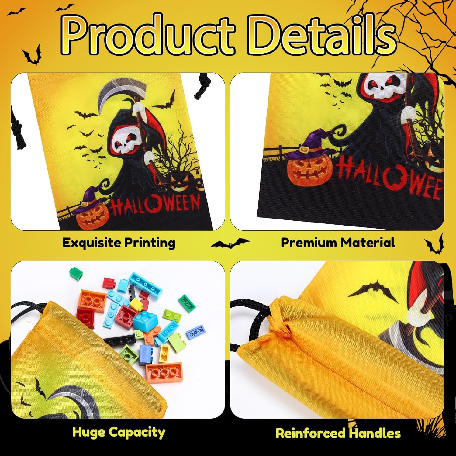 Honoson Bolsas de recuerdo de fiesta de Halloween, 24 bolsas de regalo con cordón, bolsas de poliéster de araña, bolsas temáticas de Halloween para
