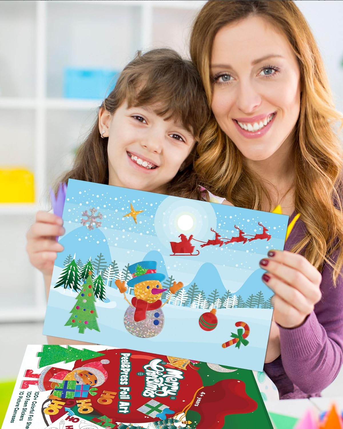 GYGOT Manualidades navideñas para niños, kit de arte divertido de papel de aluminio de Navidad de 4 a 8 años, Navidad, sin ensuciar, actividad