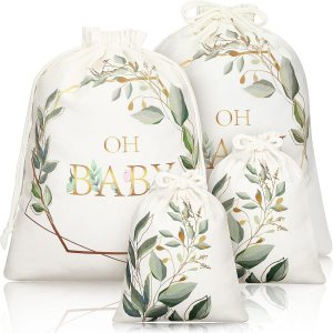 Tudomro 4 bolsas de regalo grandes con cordón para baby shower, bolsas de regalo de lona con estampado de vegetación, bolsas de regalo de Tudomro 4 bolsas de regalo grandes con cordón para baby shower, bolsas de regalo de lona con estampado de vegetación, bolsas de regalo de