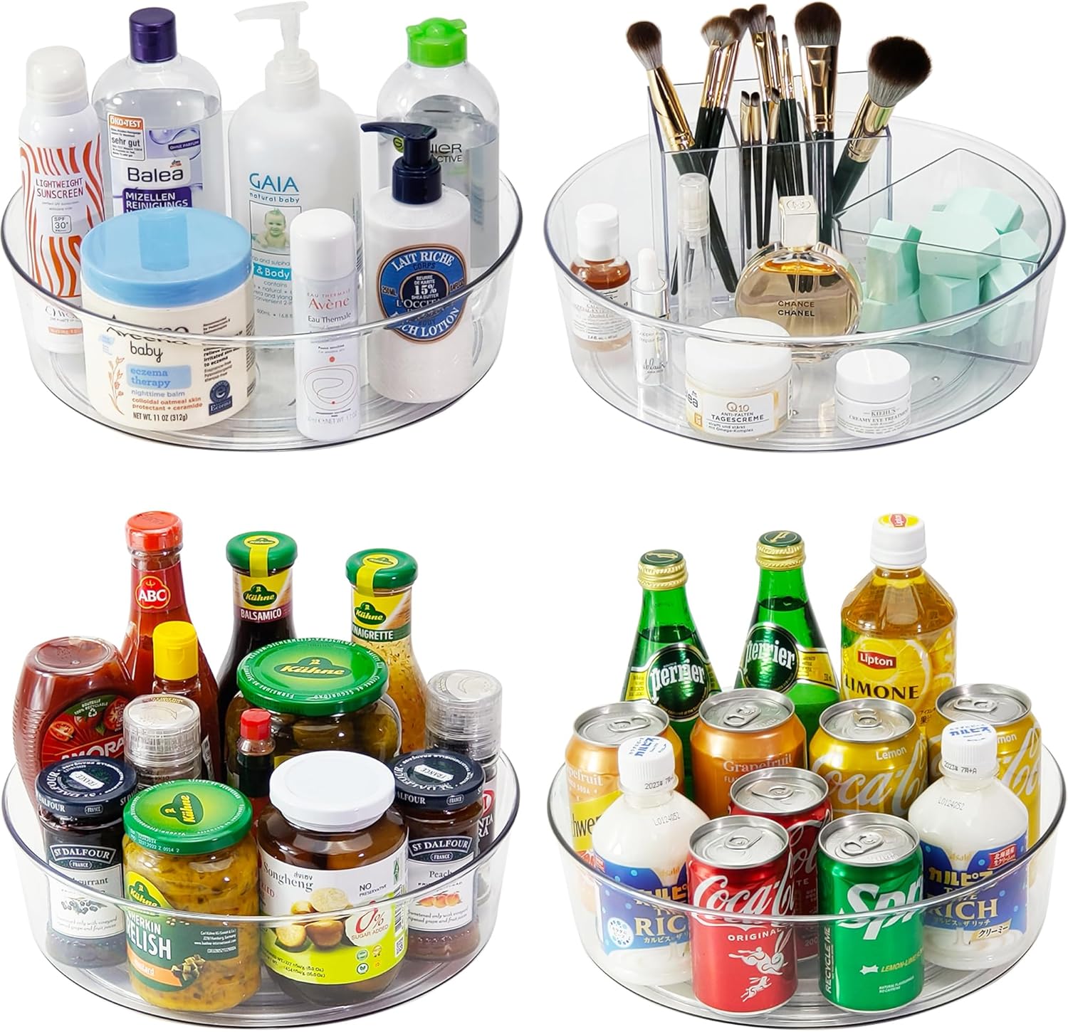 Lazy Susan – Juego de 2 organizadores de tocadiscos Lazy Susan, organización y almacenamiento de despensa + 1 soporte para bolígrafos, soporte para