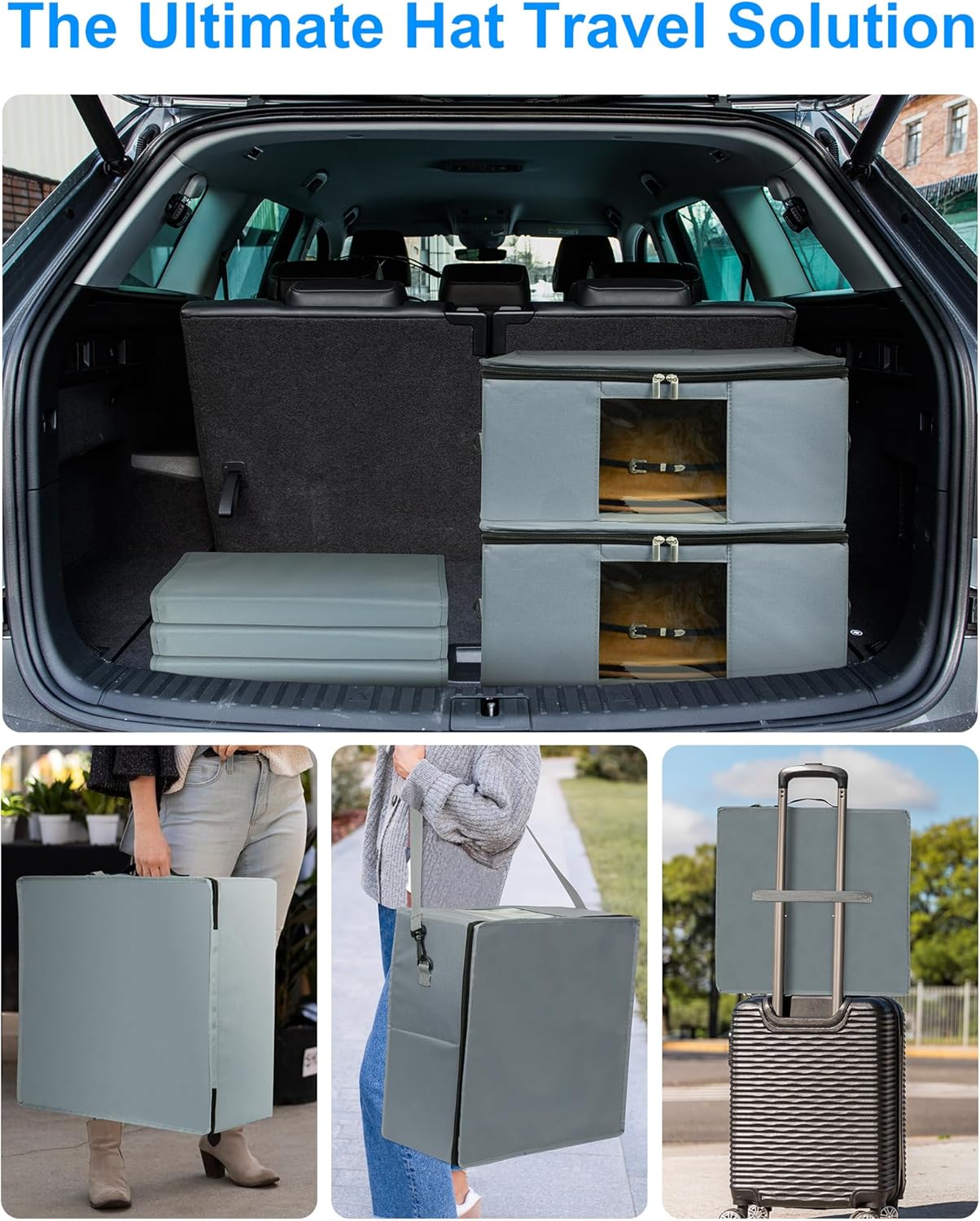Allgawise Caja de almacenamiento para sombreros, contenedor apilable mejorado para organizar sombreros, contenedor para armario, caja de viaje