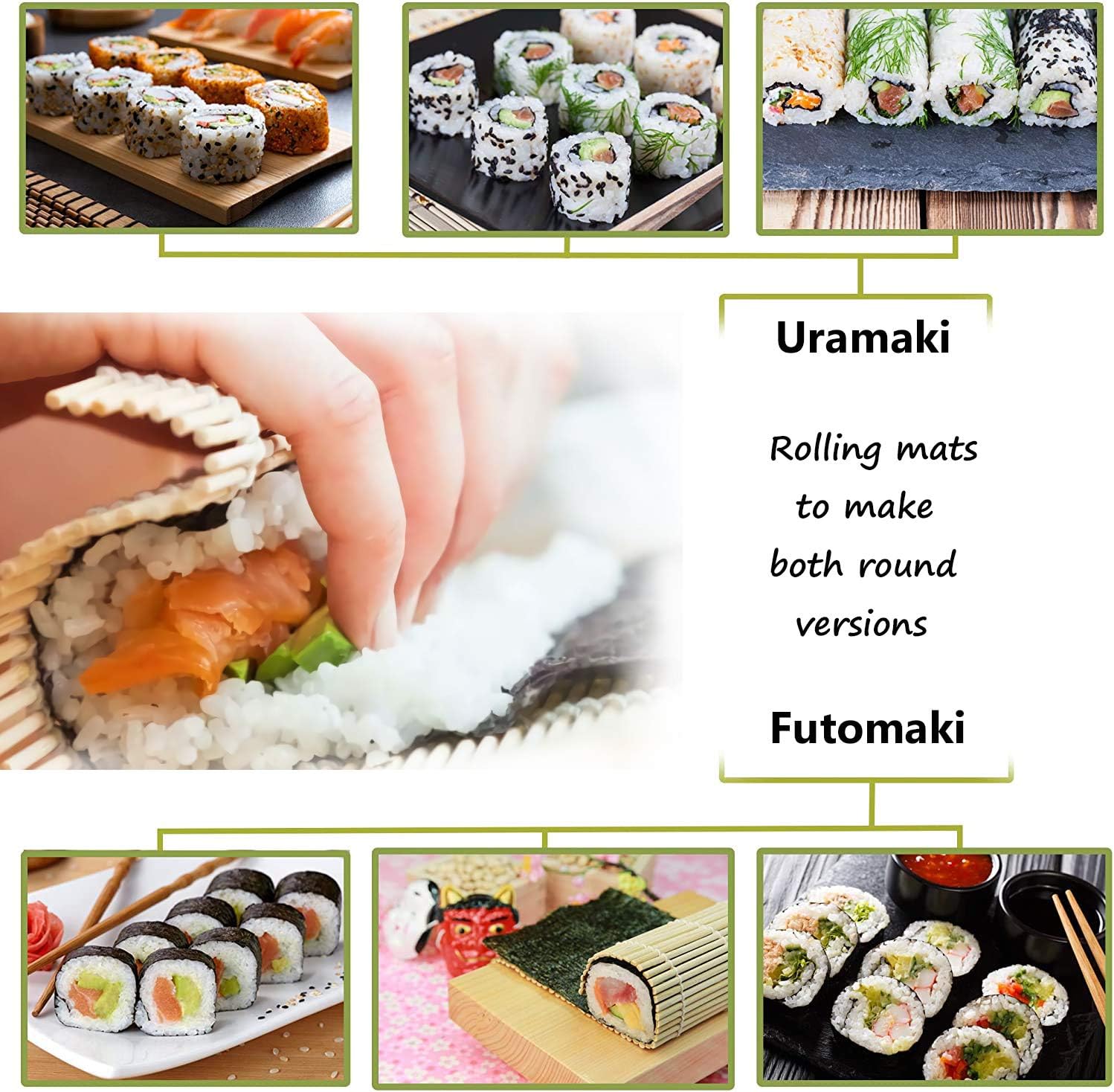 Alfombrilla de bambú para sushi, rodillo de sushi, fabricante de sushi, kit de fabricación de sushi para principiantes, 4 unidades