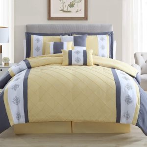 Chezmoi Collection Boston Juego de ropa de cama de 7 piezas, diseño de celosía con rayas, acolchado, costura pinsonic, plisado, Poliéster & Mezcla Chezmoi Collection Boston Juego de ropa de cama de 7 piezas, diseño de celosía con rayas, acolchado, costura pinsonic, plisado, Poliéster & Mezcla