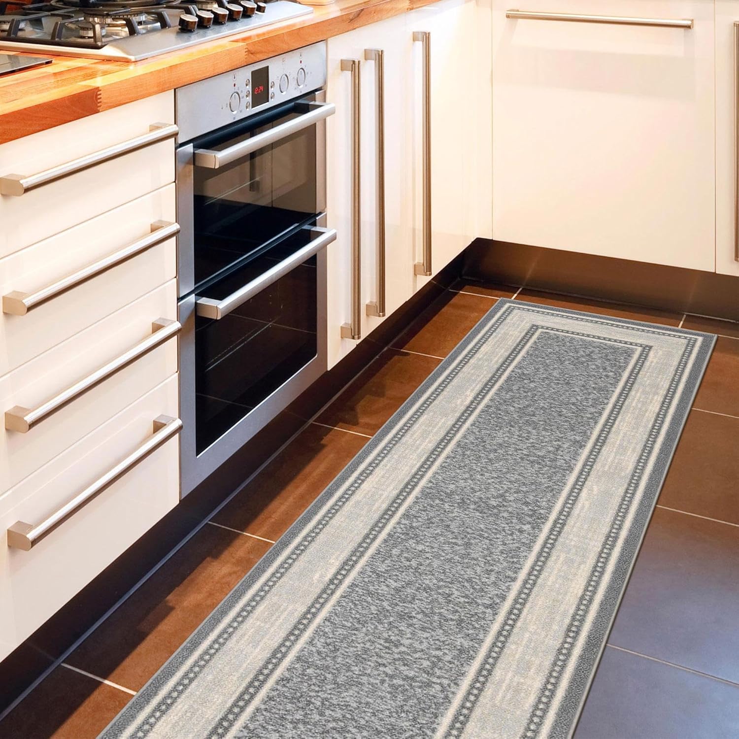 Ottomanson Ottohome Collection – Alfombra antideslizante de goma con bordes de 3 x 10 pulgadas, 2 pies 7 pulgadas x 9 pies 10 pulgadas, color gris