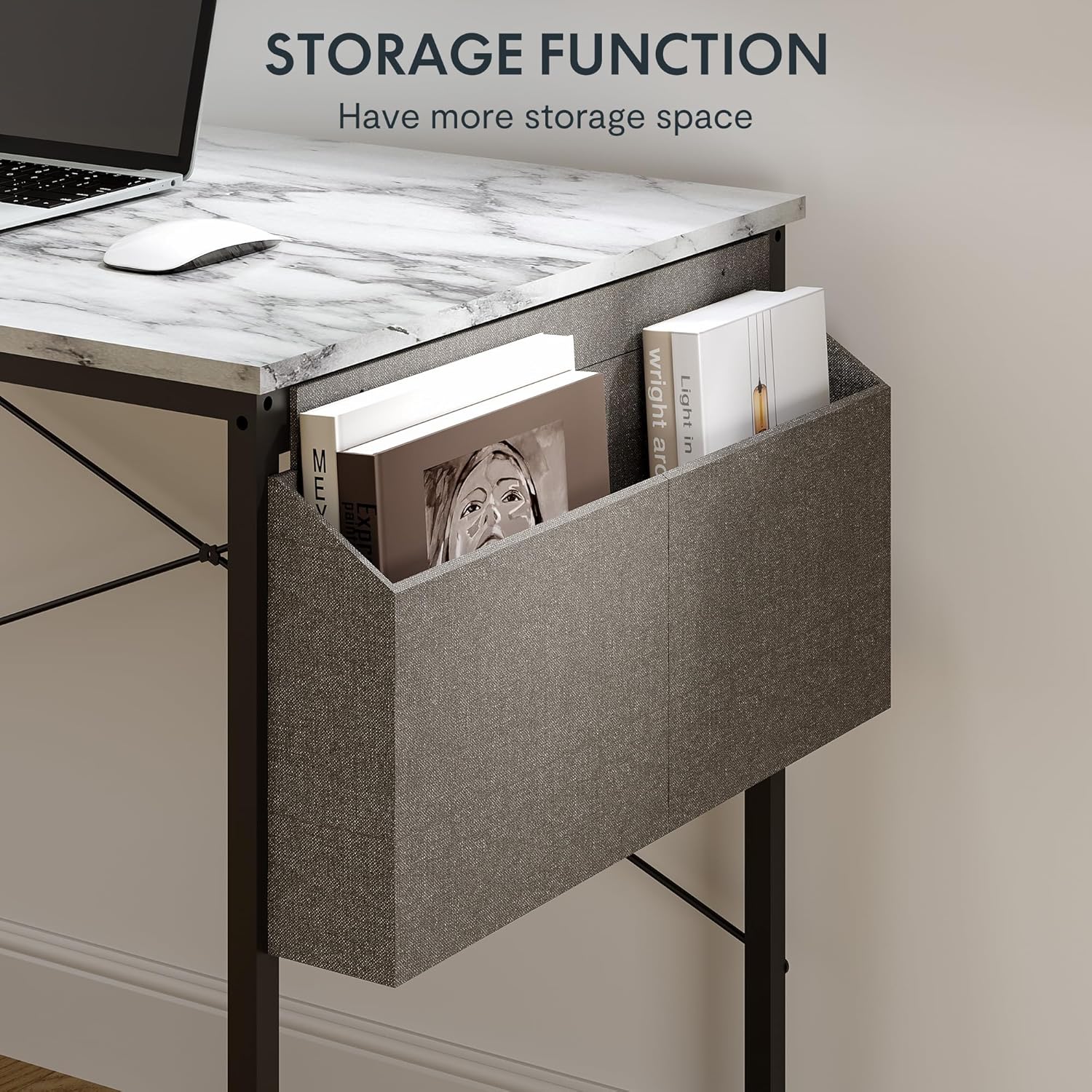SANODESK Escritorio para computadora de 55 pulgadas con bolsa de almacenamiento, escritorio de oficina en casa con mesa de madera y marco de metal,