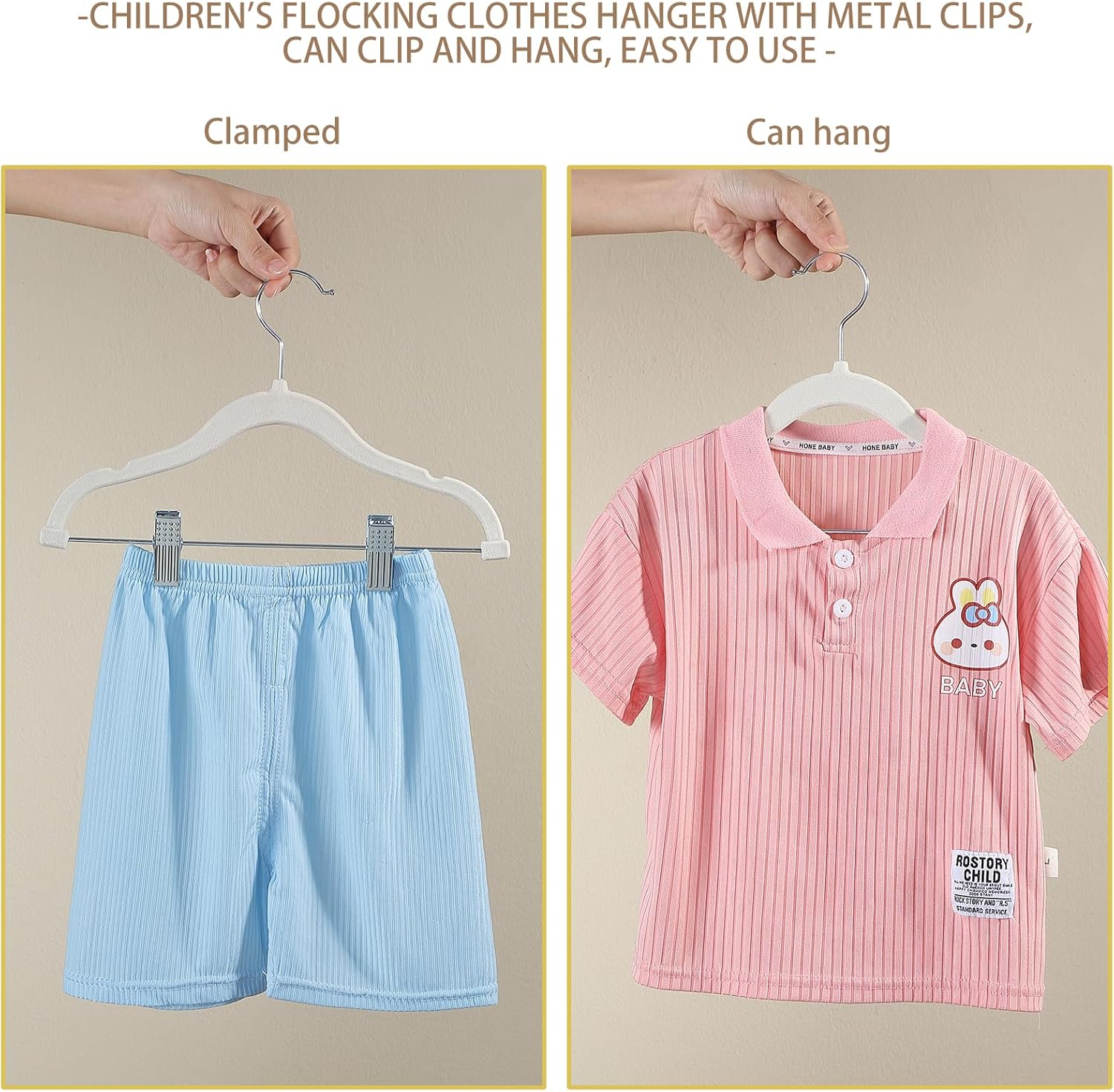 Perchas de terciopelo para faldas para niños, paquete de 24 perchas de terciopelo para bebé con clips ajustables, perchas para pantalones, ahorro de