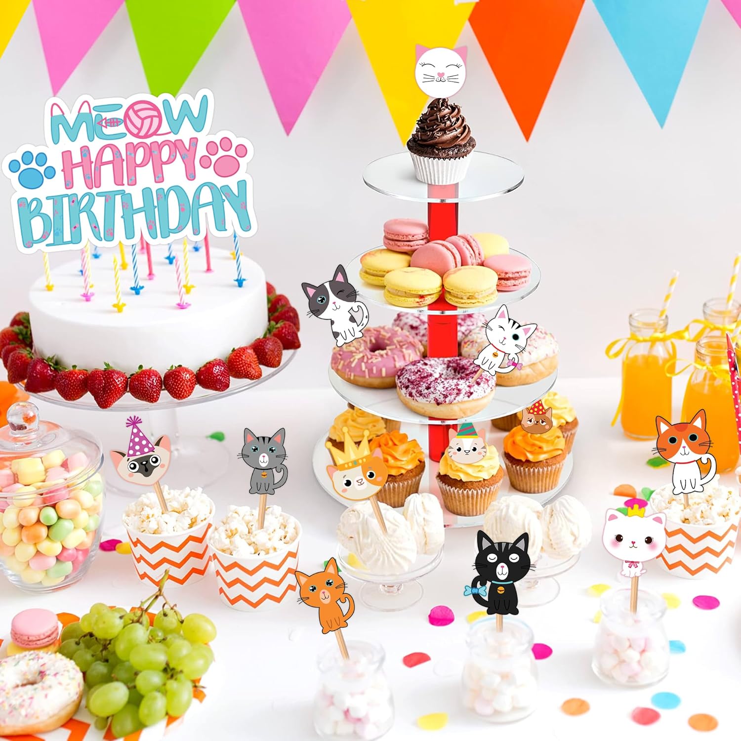 25 piezas de decoración de pastel de cumpleaños con temática de gatos y gatos, suministros de fiesta, regalos de decoración para niñas, niños,