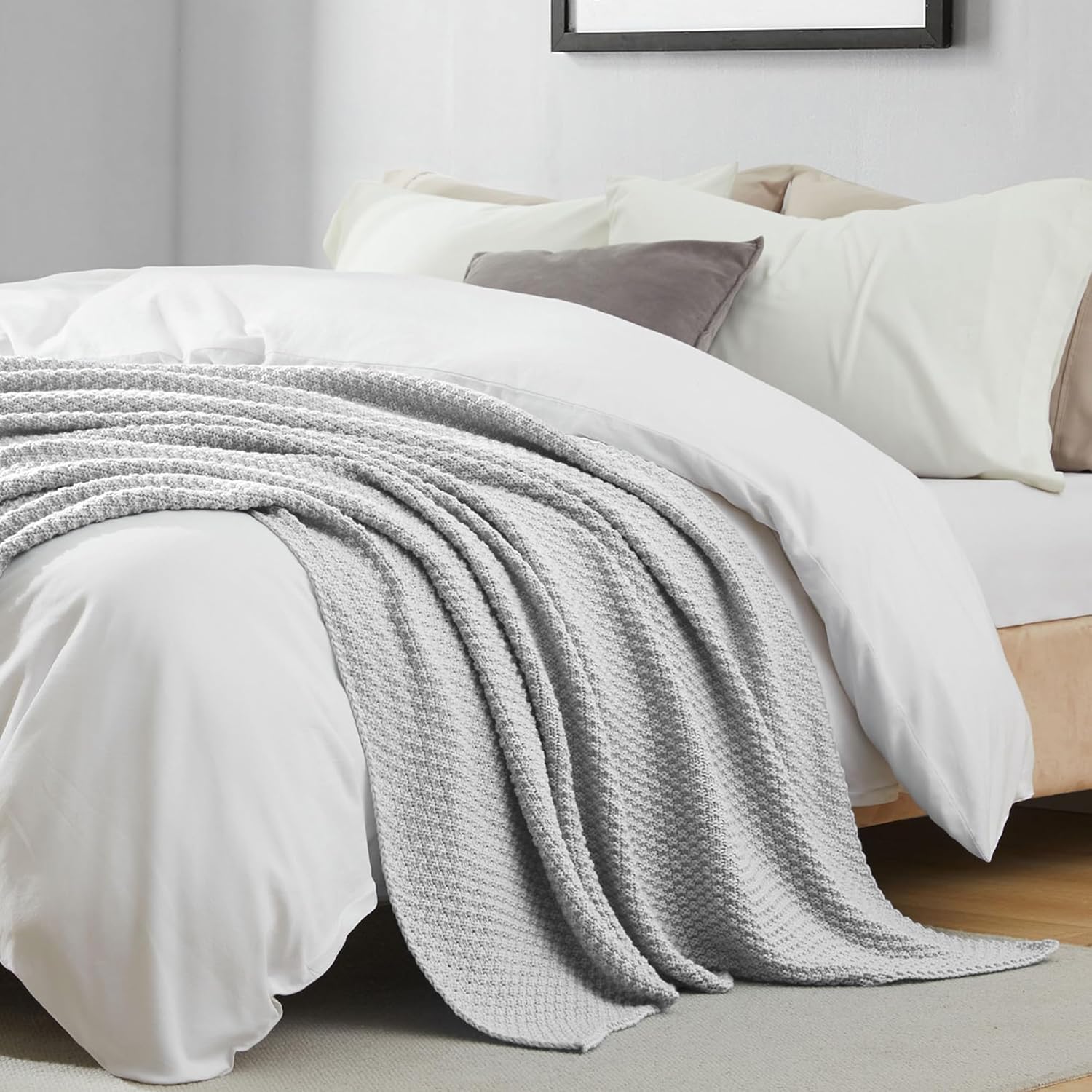 Peace nest Manta de punto grueso para cama, manta de punto trenzado suave para sofá, silla, acogedora manta ligera para exteriores, manta cómoda de
