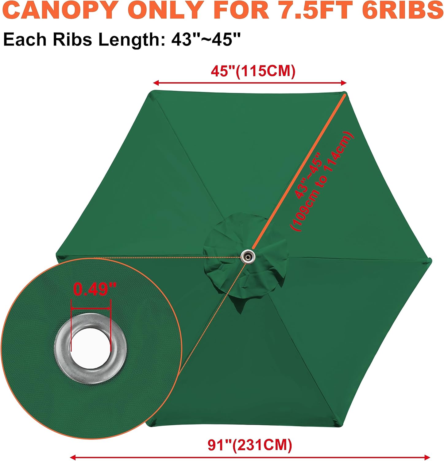 EliteShade USA SunUmbrella – Fundas de repuesto de 7.5 pies con 6 varillas, para sombrilla de patio (solo el toldo) (verde bosque)